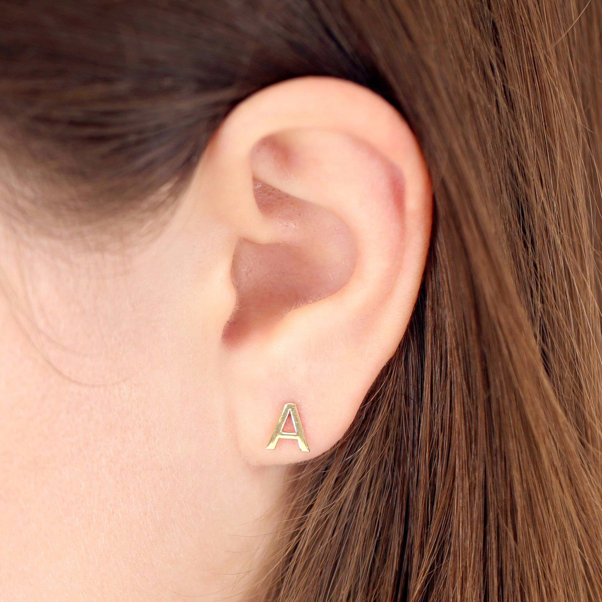 HGJ Earrings 9ct Yellow Gold Initial Stud Earrings Letter A 9ct Gold 9ct Yellow Gold Initial Stud Earrings Letter A
