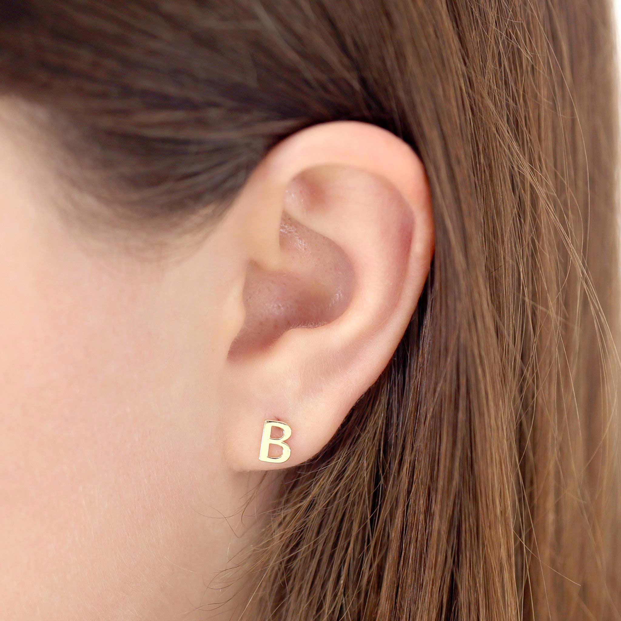 HGJ Earrings 9ct Yellow Gold Initial Stud Earrings Letter B 9ct Gold 9ct Yellow Gold Initial Stud Earrings Letter B