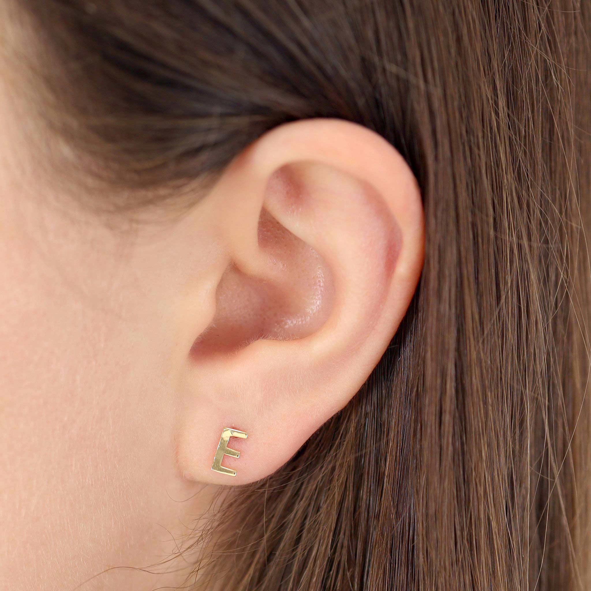 HGJ Earrings 9ct Yellow Gold Initial Stud Earrings Letter E 9ct Gold 9ct Yellow Gold Initial Stud Earrings Letter E