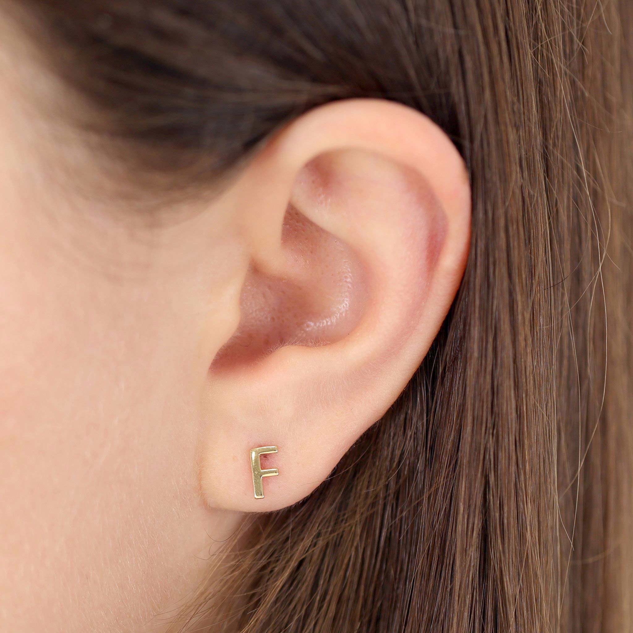HGJ Earrings 9ct Yellow Gold Initial Stud Earrings Letter F 9ct Gold 9ct Yellow Gold Initial Stud Earrings Letter F