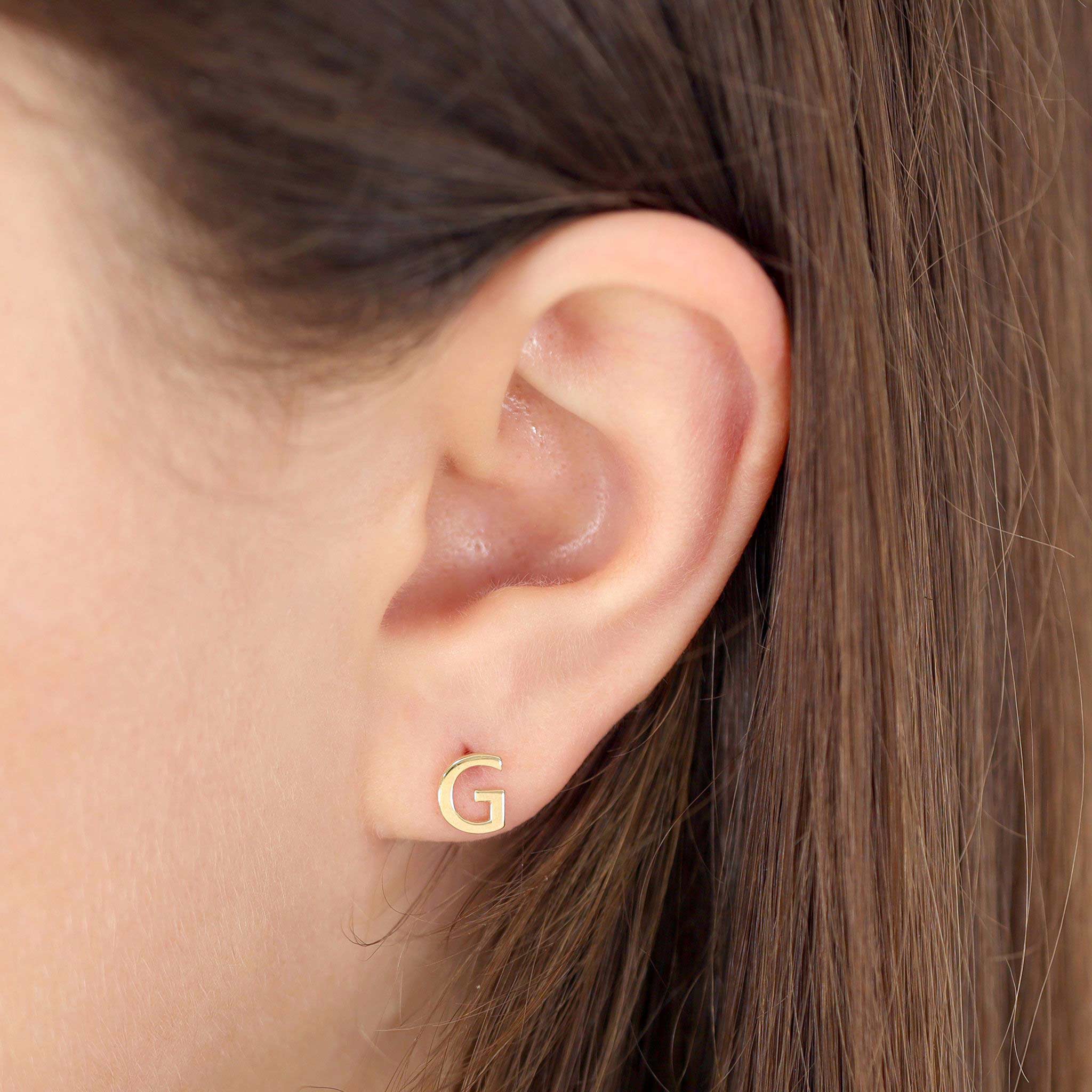 HGJ Earrings 9ct Yellow Gold Initial Stud Earrings Letter G 9ct Gold 9ct Yellow Gold Initial Stud Earrings Letter G