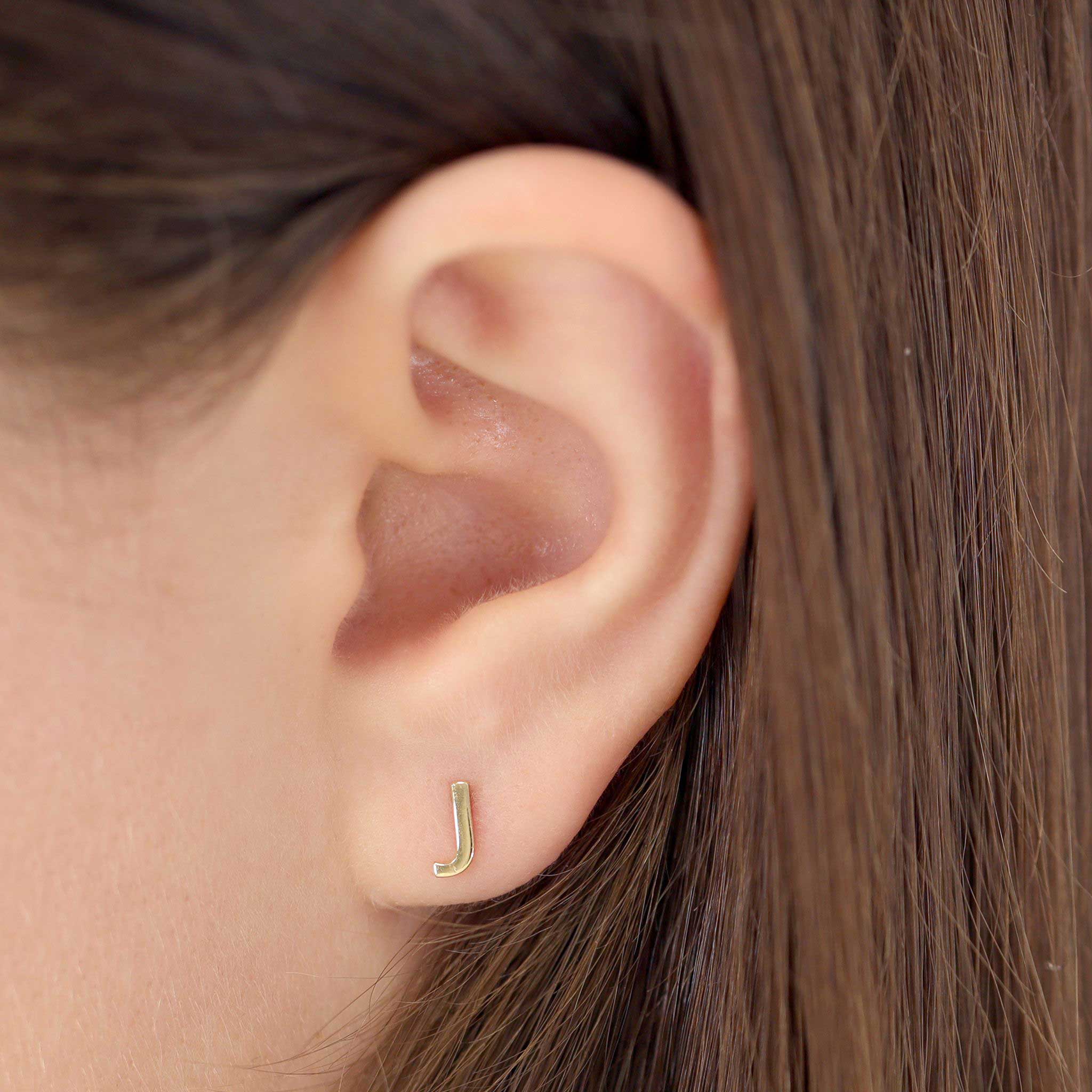 HGJ Earrings 9ct Yellow Gold Initial Stud Earrings Letter J 9ct Gold 9ct Yellow Gold Initial Stud Earrings Letter J