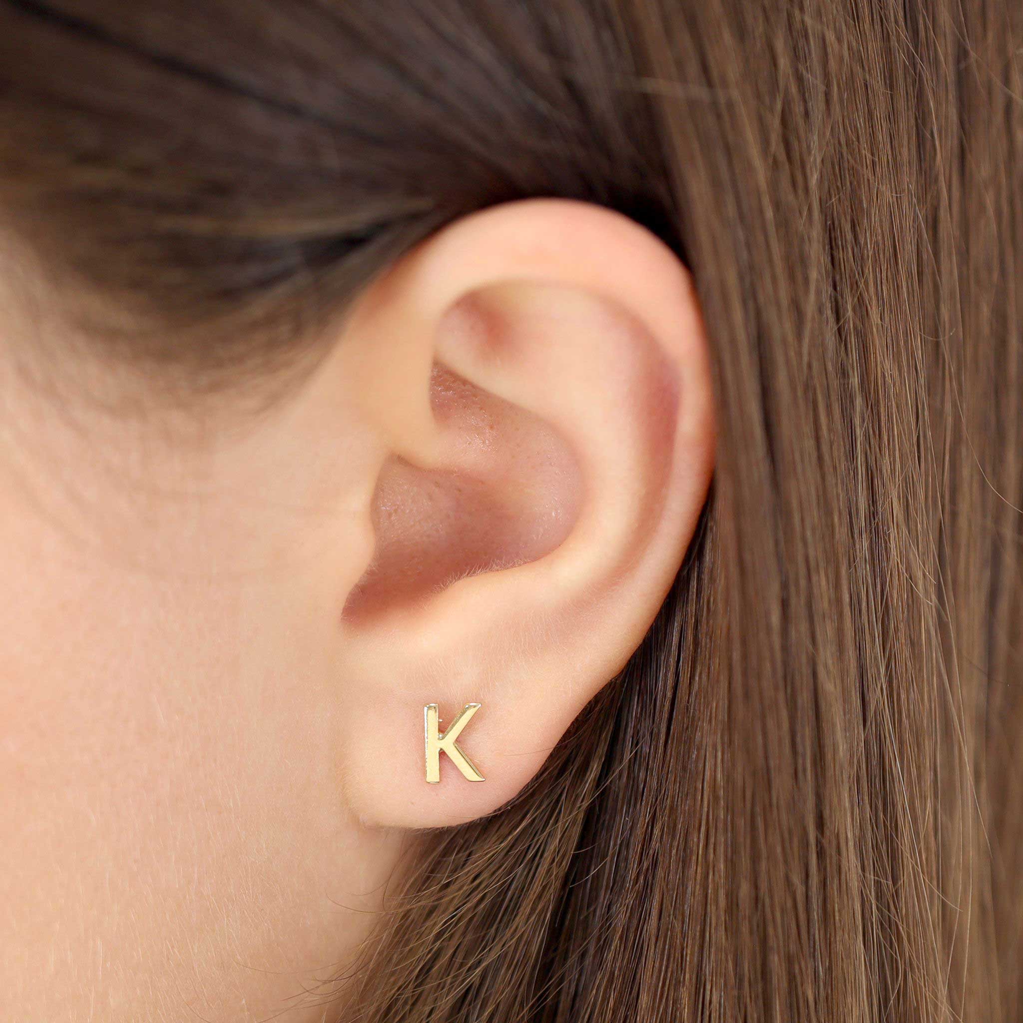HGJ Earrings 9ct Yellow Gold Initial Stud Earrings Letter K 9ct Gold 9ct Yellow Gold Initial Stud Earrings Letter K