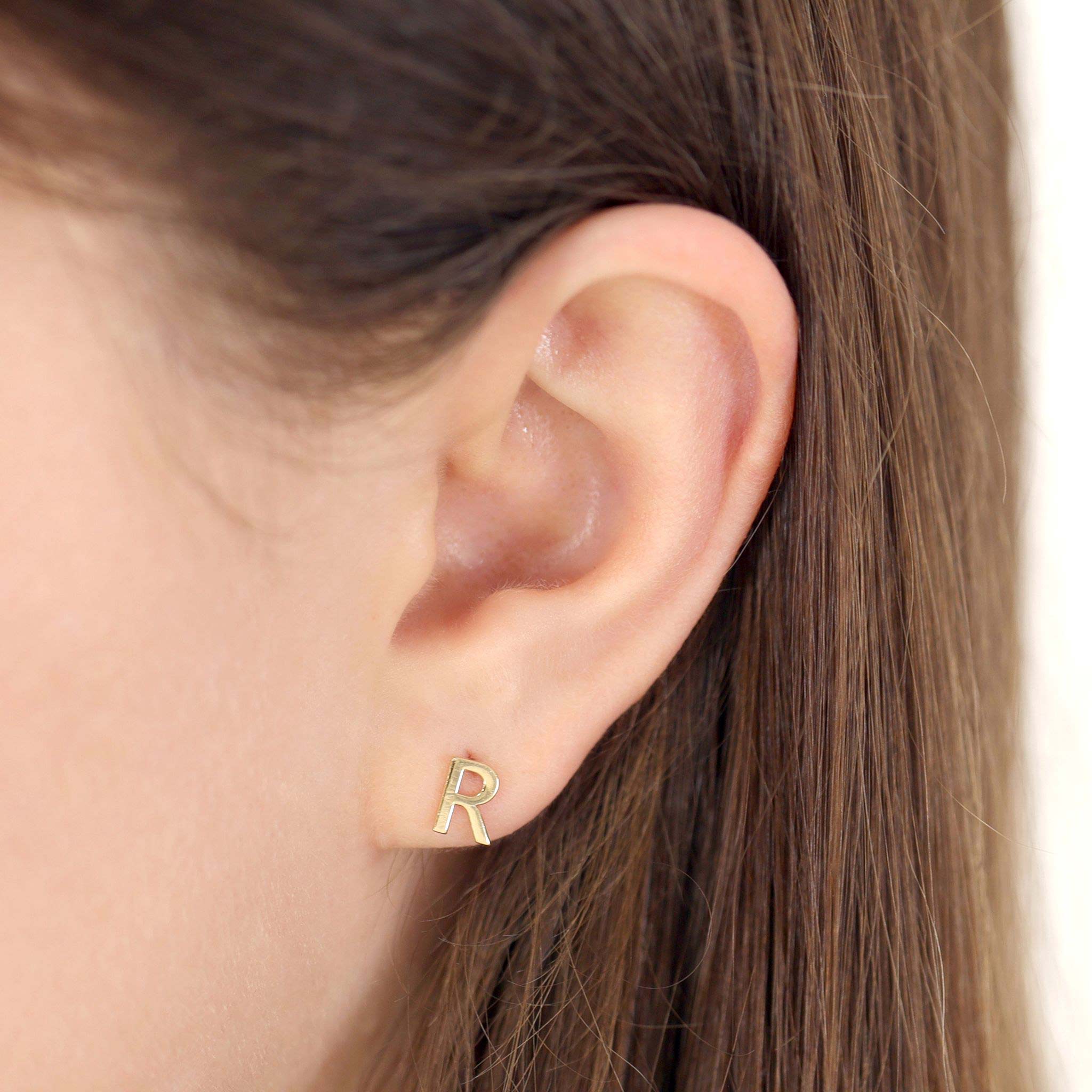 HGJ Earrings 9ct Yellow Gold Initial Stud Earrings Letter R 9ct Gold 9ct Yellow Gold Initial Stud Earrings Letter R