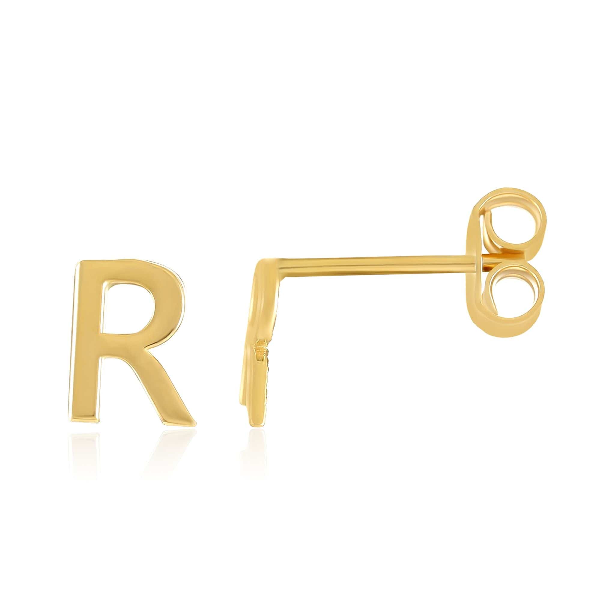 HGJ Earrings 9ct Yellow Gold Initial Stud Earrings Letter R 9ct Gold 9ct Yellow Gold Initial Stud Earrings Letter R