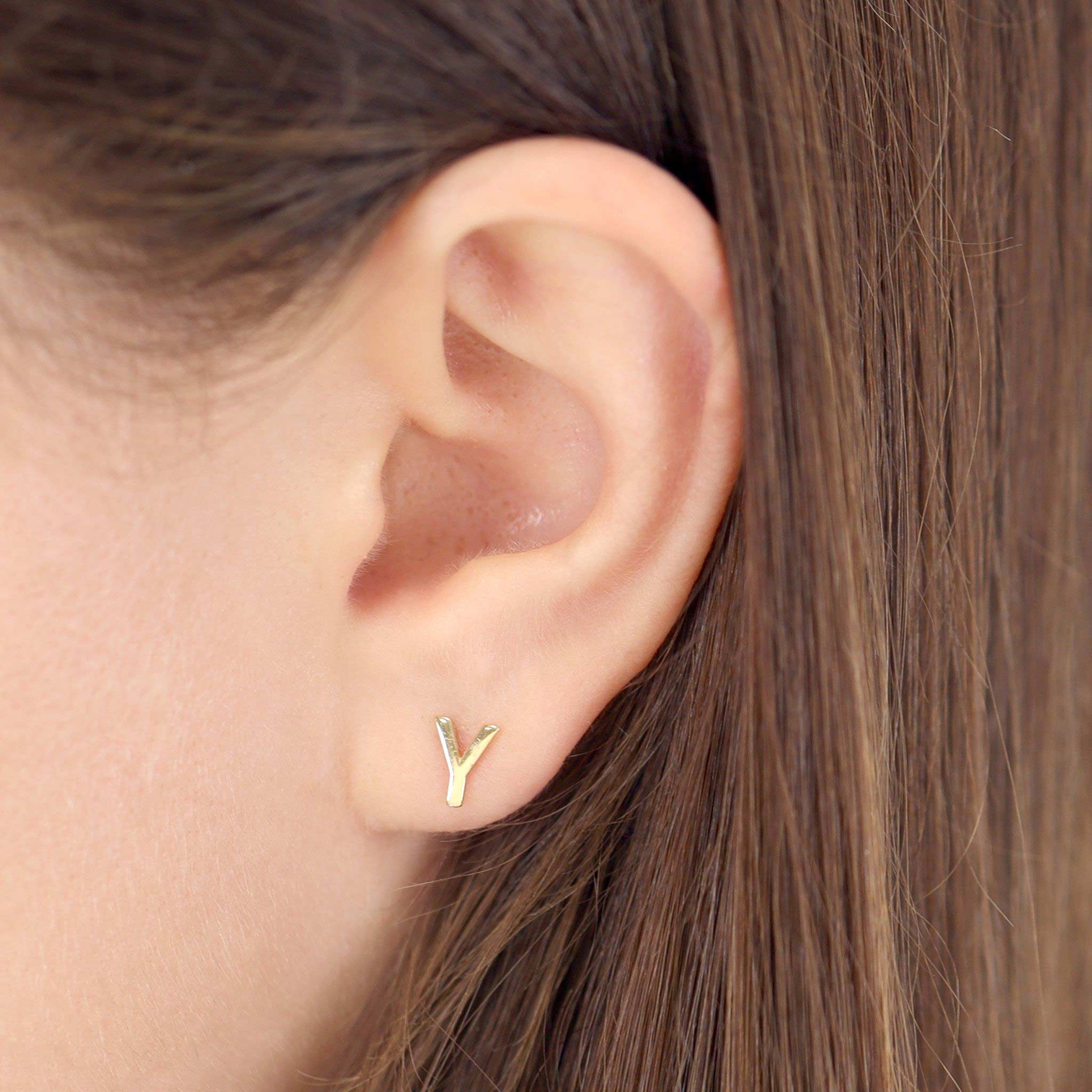 HGJ Earrings 9ct Yellow Gold Initial Stud Earrings Letter Y 9ct Gold 9ct Yellow Gold Initial Stud Earrings Letter Y