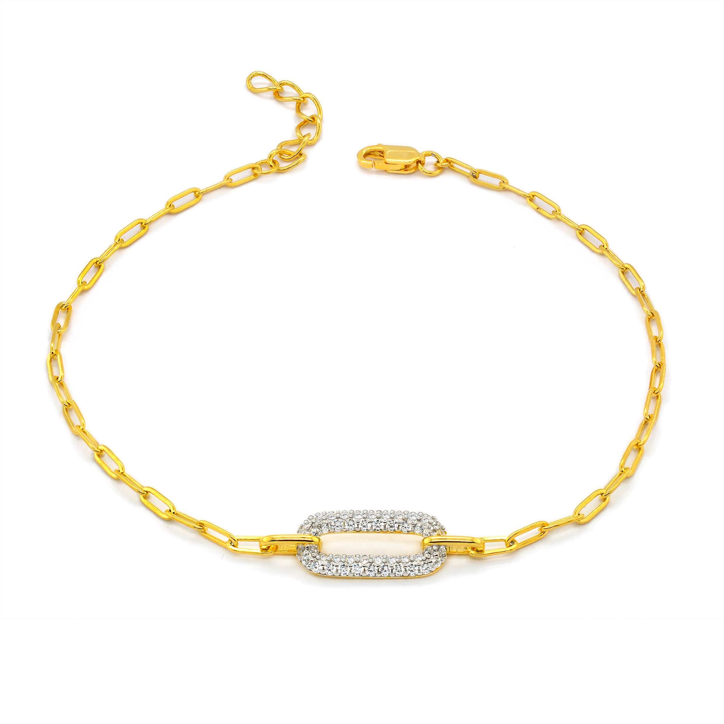 Lynora Jewellery Bracelet Diamond Encrusted Gold Link Bracelet Sterling Silver and Gold Plated / Clear Diamond Encrusted Gold Link Bracelet