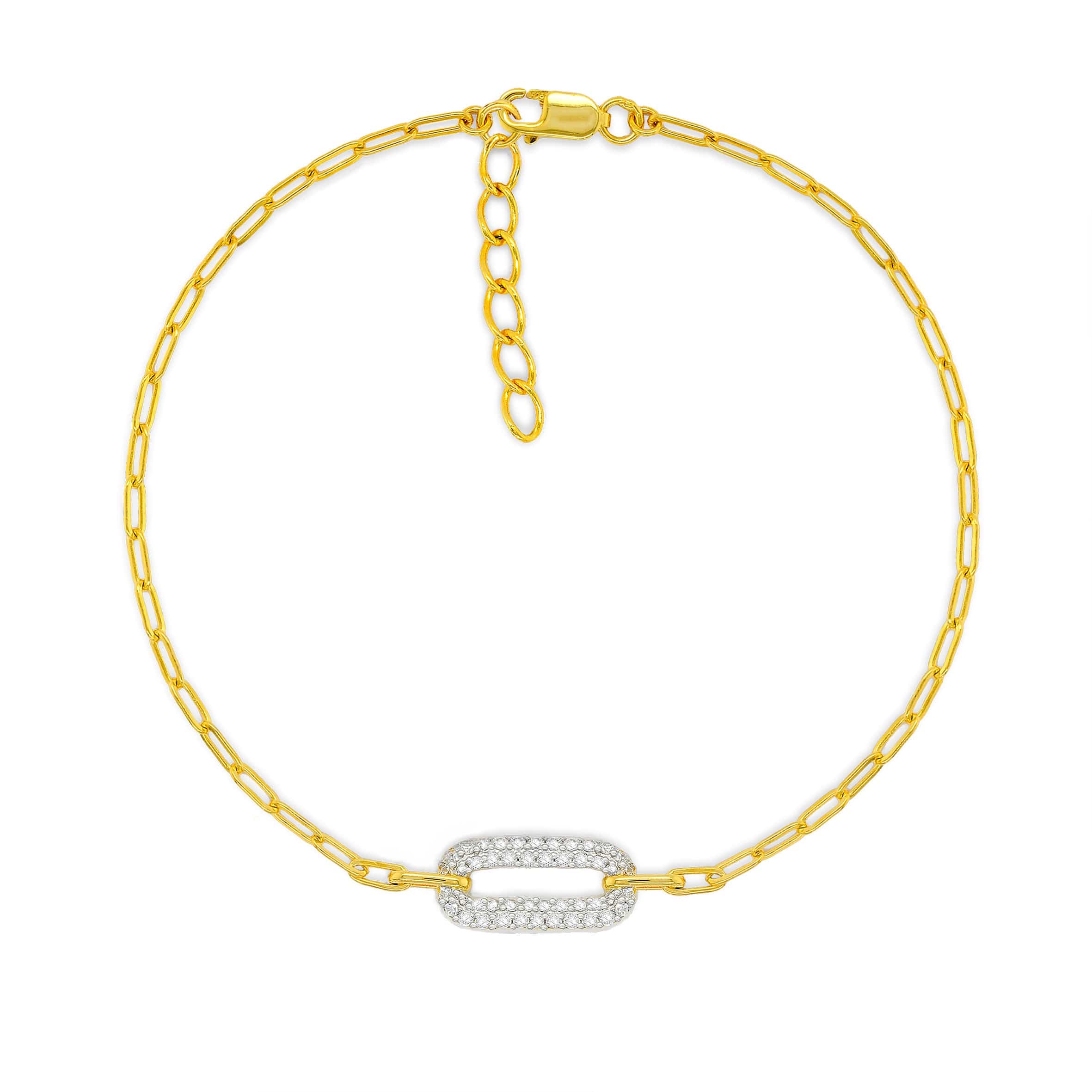 Lynora Jewellery Bracelet Diamond Encrusted Gold Link Bracelet Sterling Silver and Gold Plated / Clear Diamond Encrusted Gold Link Bracelet