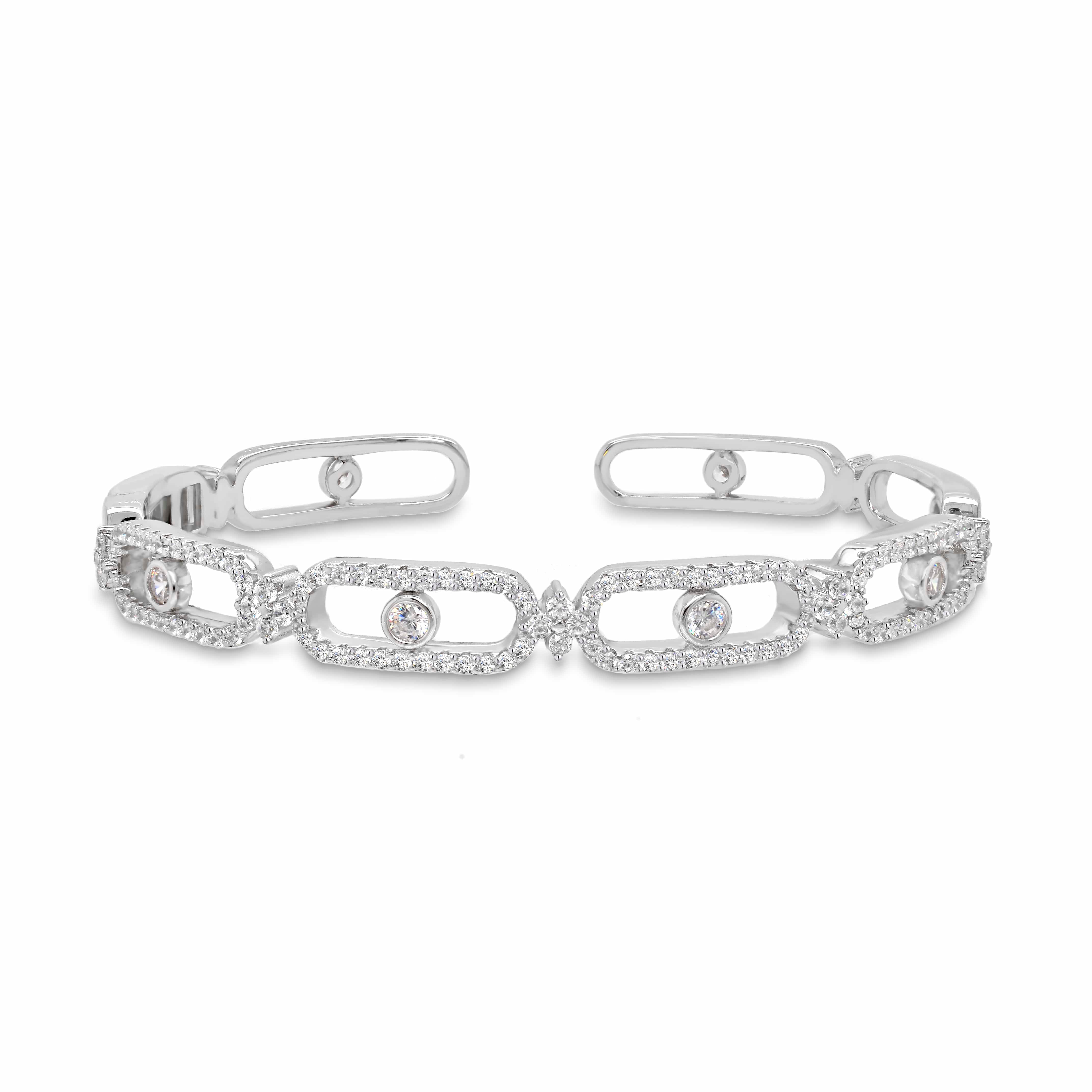 Lynora Jewellery Bracelet Paperclip Dotted Link Bangle Sterling Silver / Clear Paperclip Dotted Link Bangle