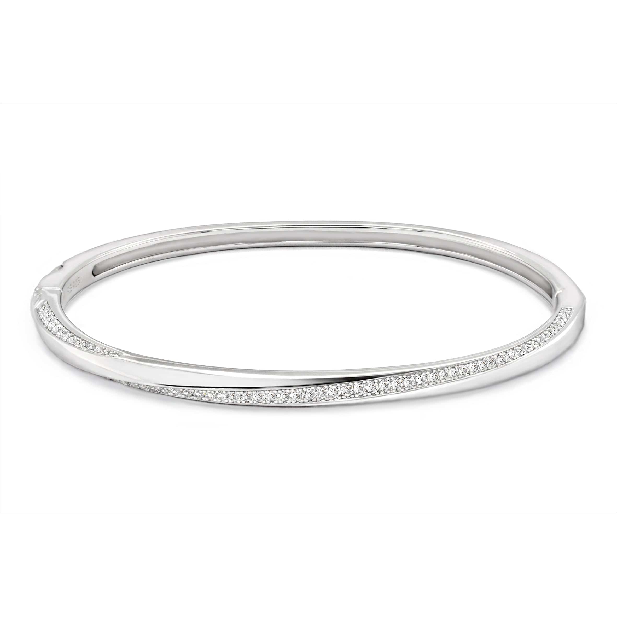 Lynora Jewellery Bracelet Silver and Diamond Twist Bangle Sterling Silver / Clear Silver and Diamond Twist Bangle