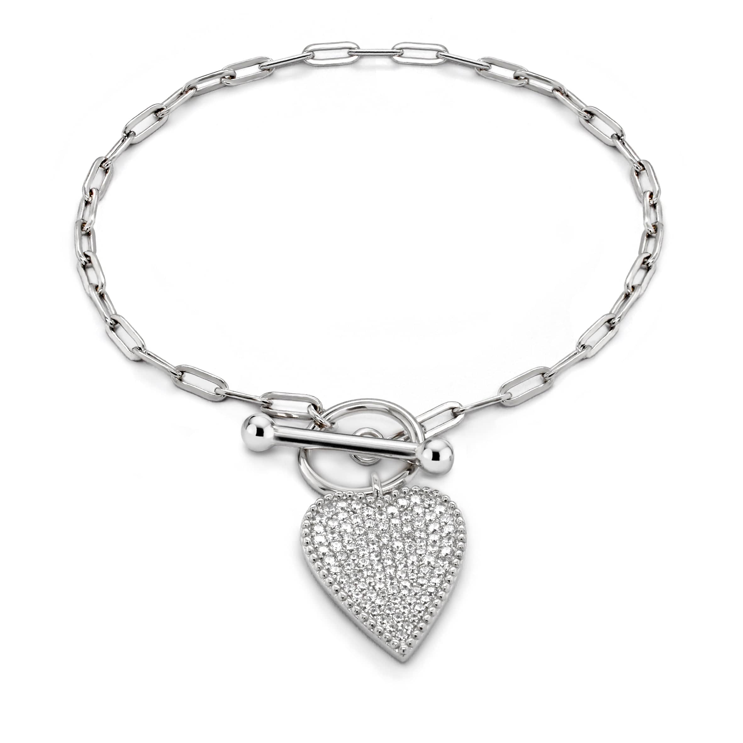 Lynora Jewellery Bracelet Silver Chain Micro Pave Heart Bracelet Sterling Silver / Clear Silver Chain Micro Pave Heart Bracelet