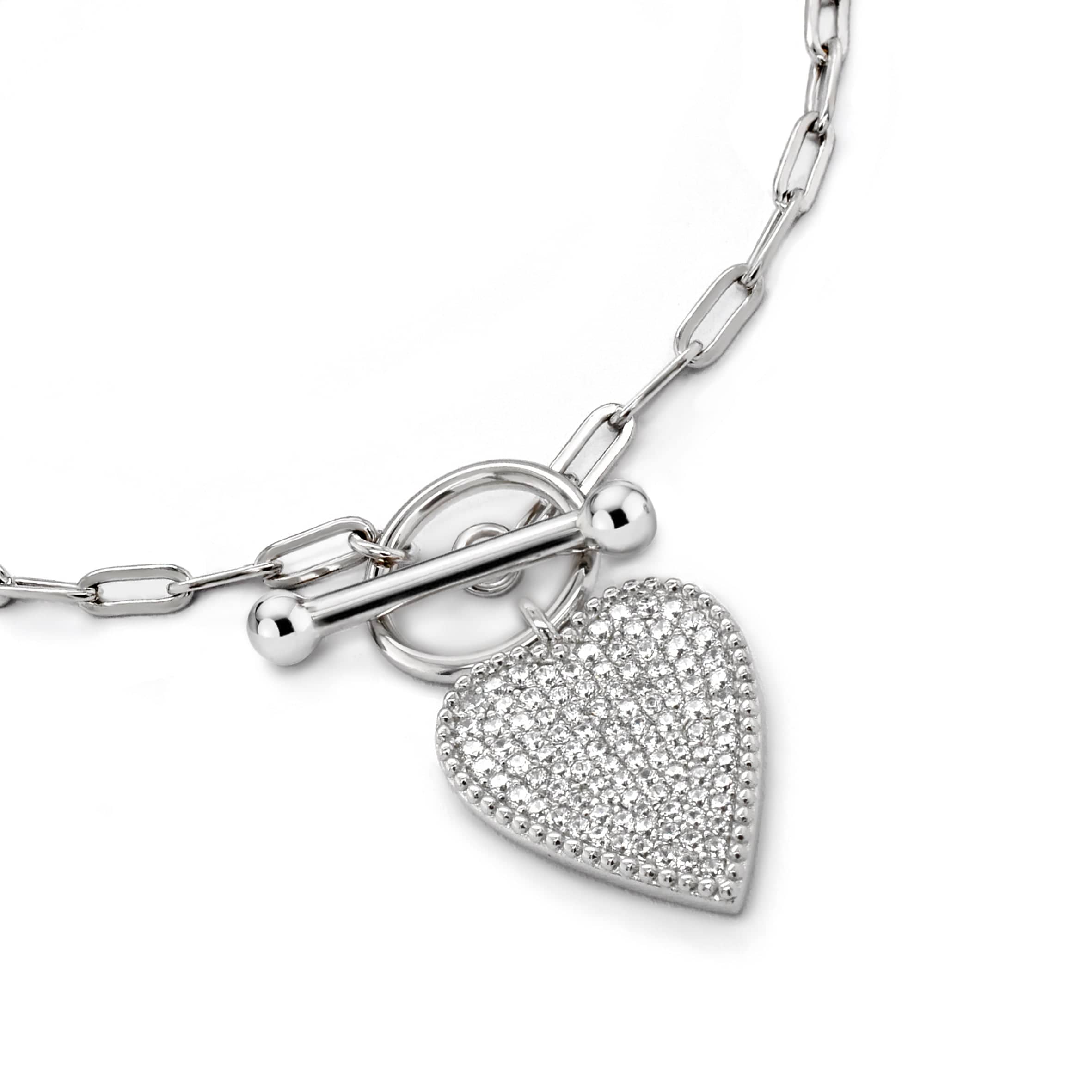 Lynora Jewellery Bracelet Silver Chain Micro Pave Heart Bracelet Sterling Silver / Clear Silver Chain Micro Pave Heart Bracelet