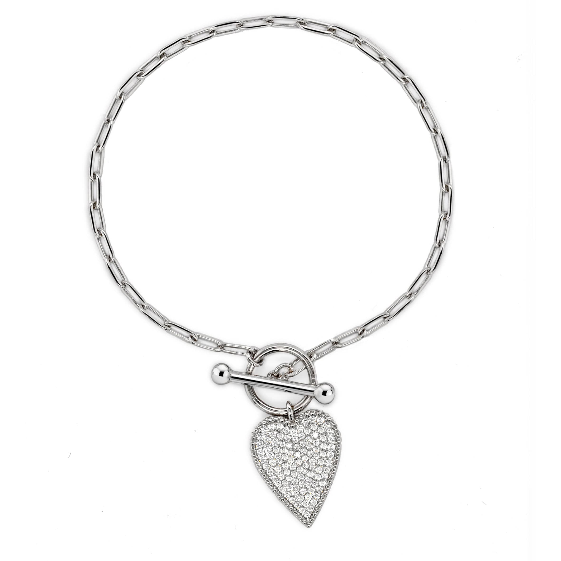 Lynora Jewellery Bracelet Silver Chain Micro Pave Heart Bracelet Sterling Silver / Clear Silver Chain Micro Pave Heart Bracelet