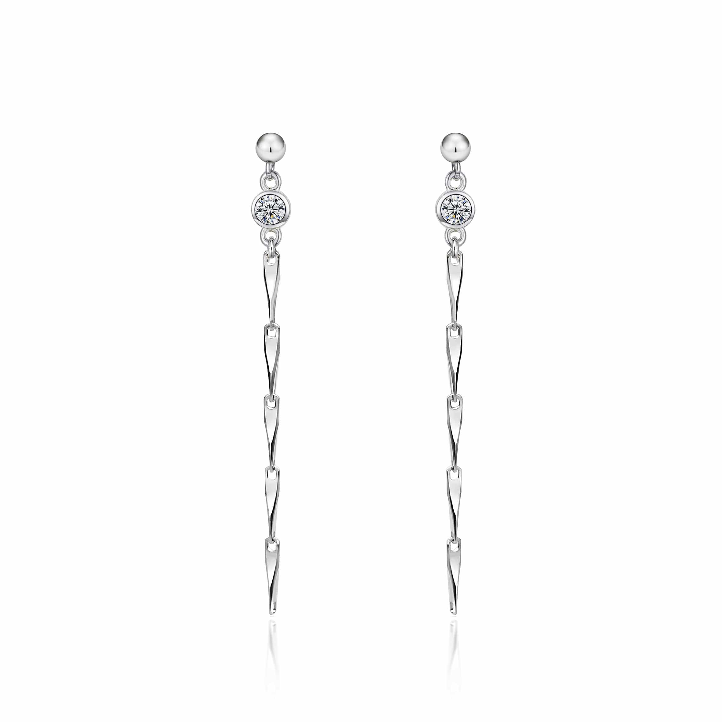 Lynora Jewellery Earring Sterling Silver / Clear Bar Link Twist Chain Drop Earrings