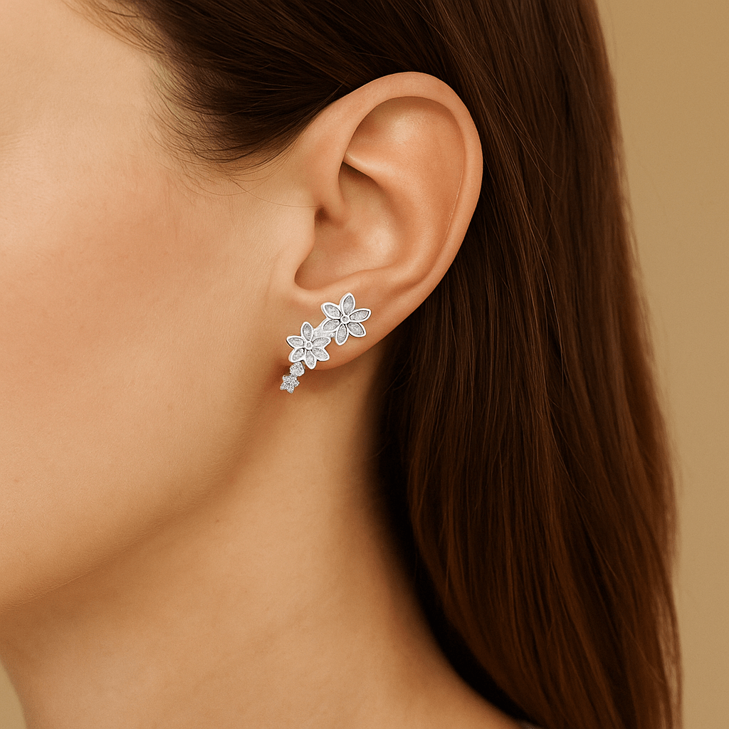 Lynora Jewellery Earring Daisy Flower Climber Earrings Sterling Silver / Clear Daisy Flower Climber Earrings