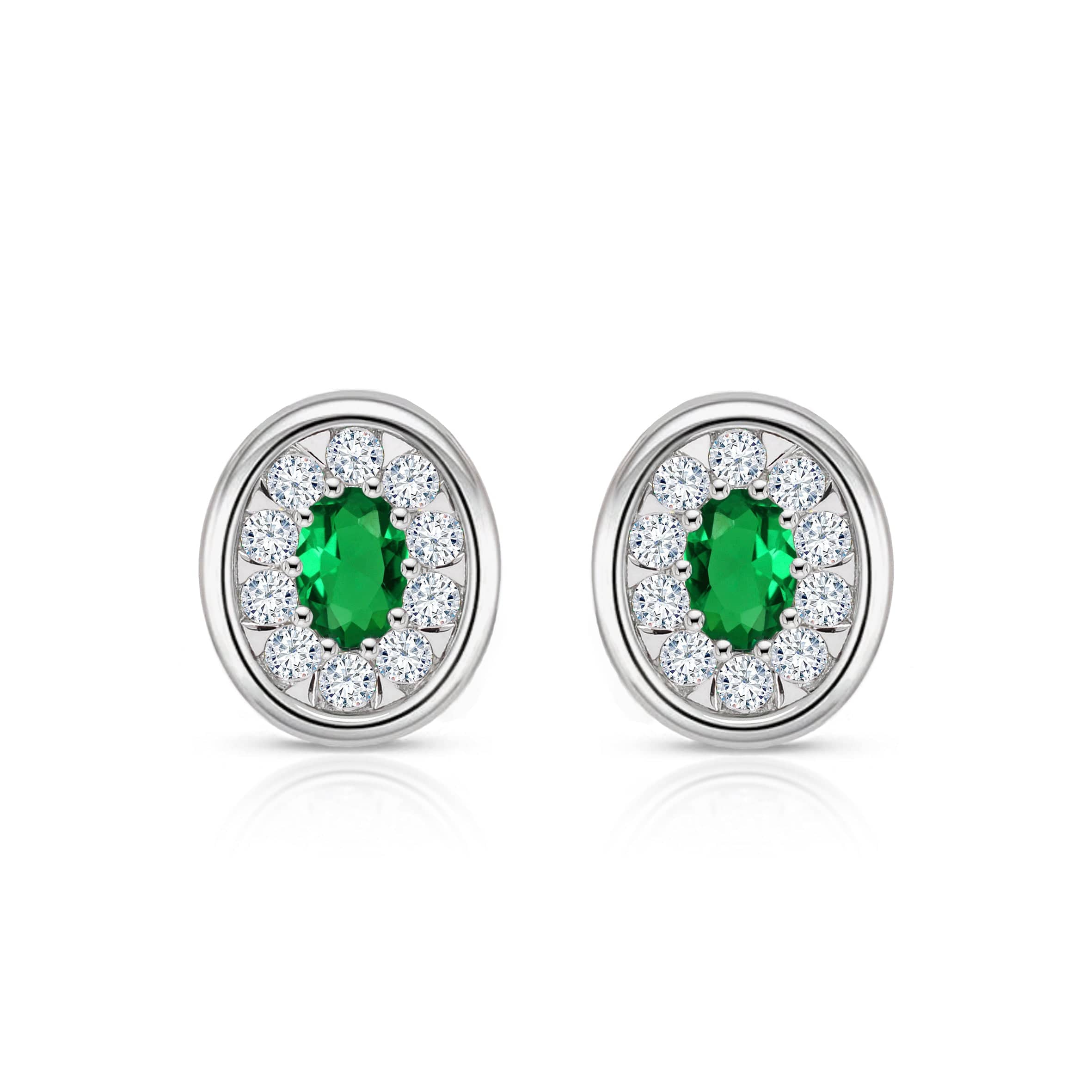 Lynora Jewellery Earrings Emerald Cluster Oval Halo Studs Emerald Cluster Oval Halo Studs