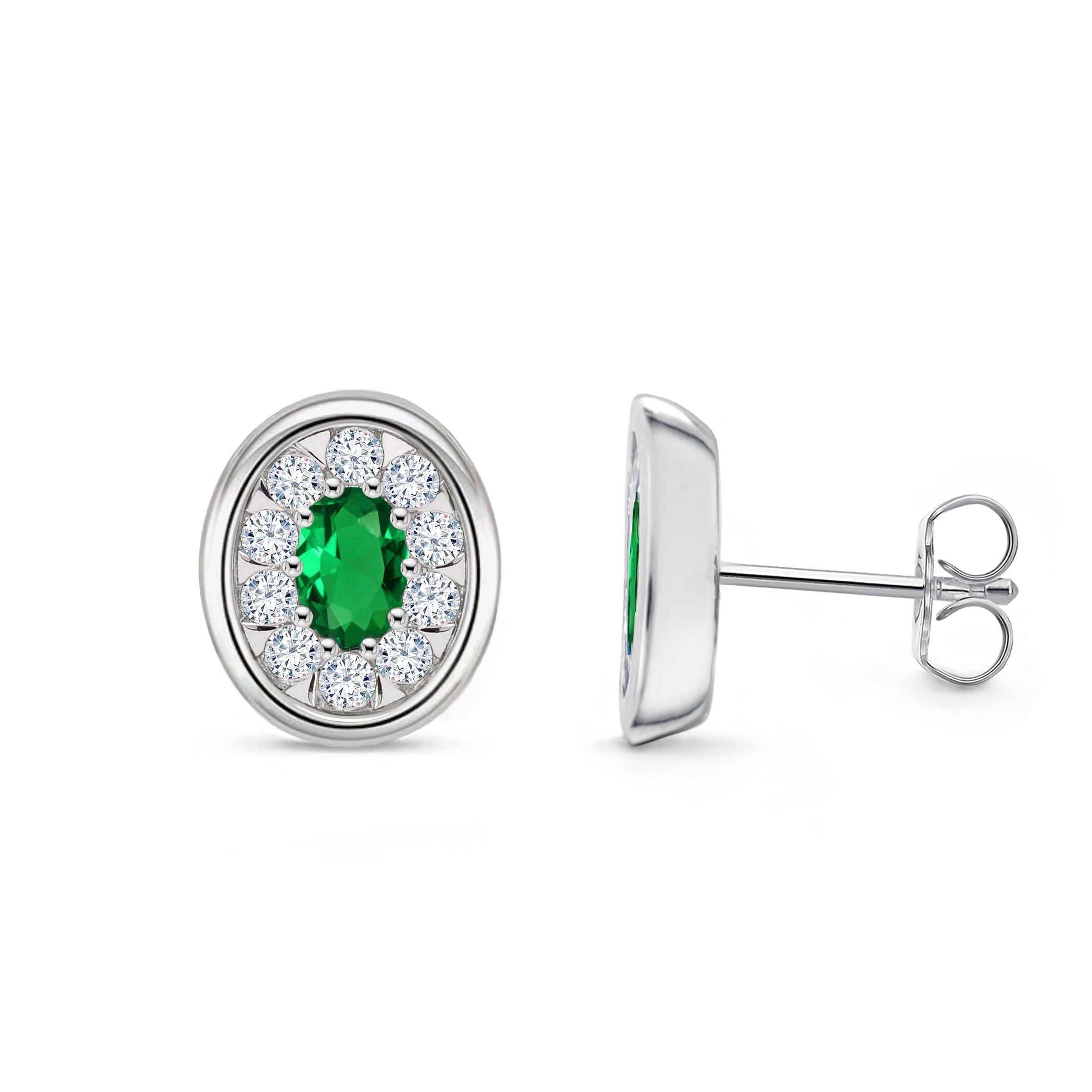 Lynora Jewellery Earrings Emerald Cluster Oval Halo Studs Emerald Cluster Oval Halo Studs