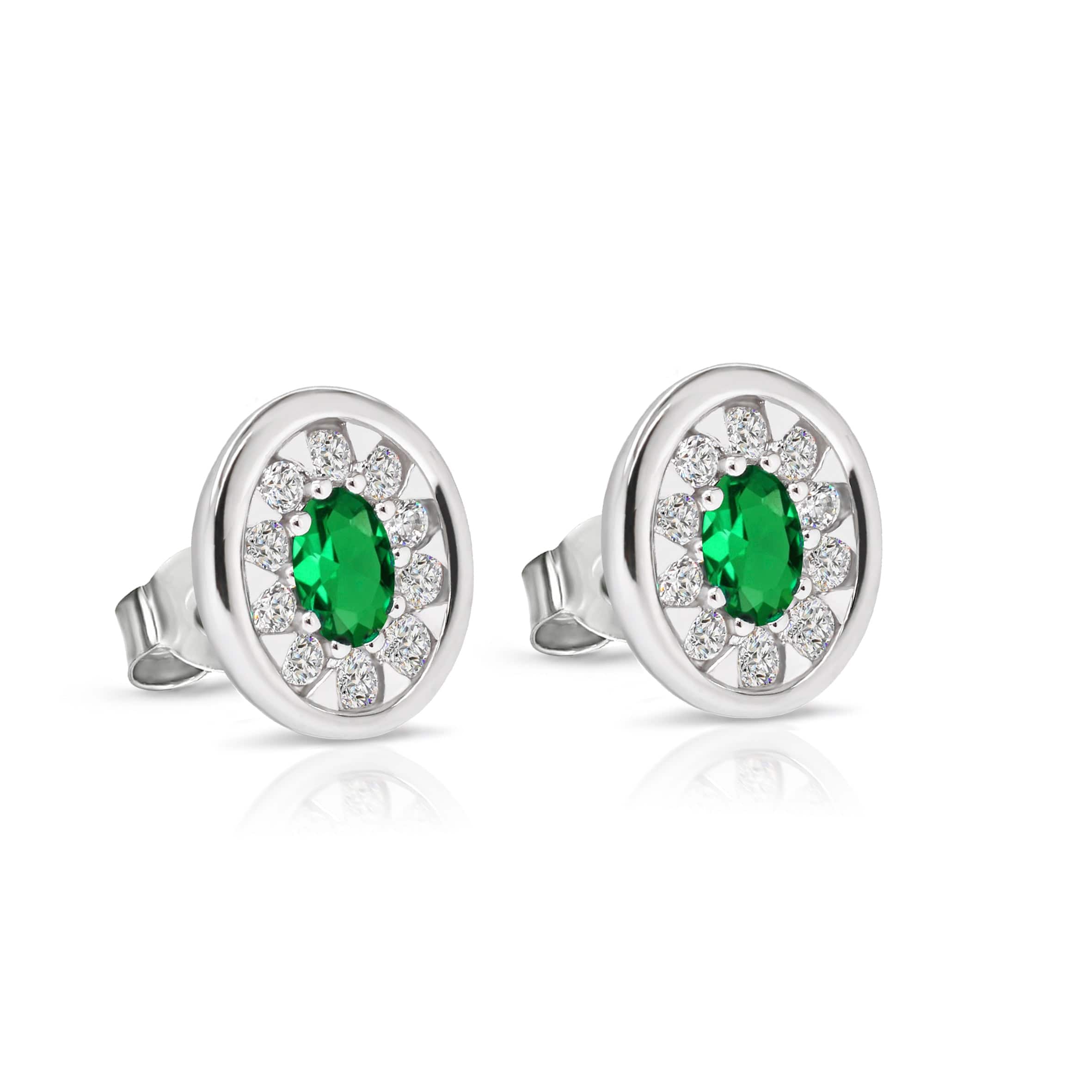Lynora Jewellery Earrings Emerald Cluster Oval Halo Studs Emerald Cluster Oval Halo Studs