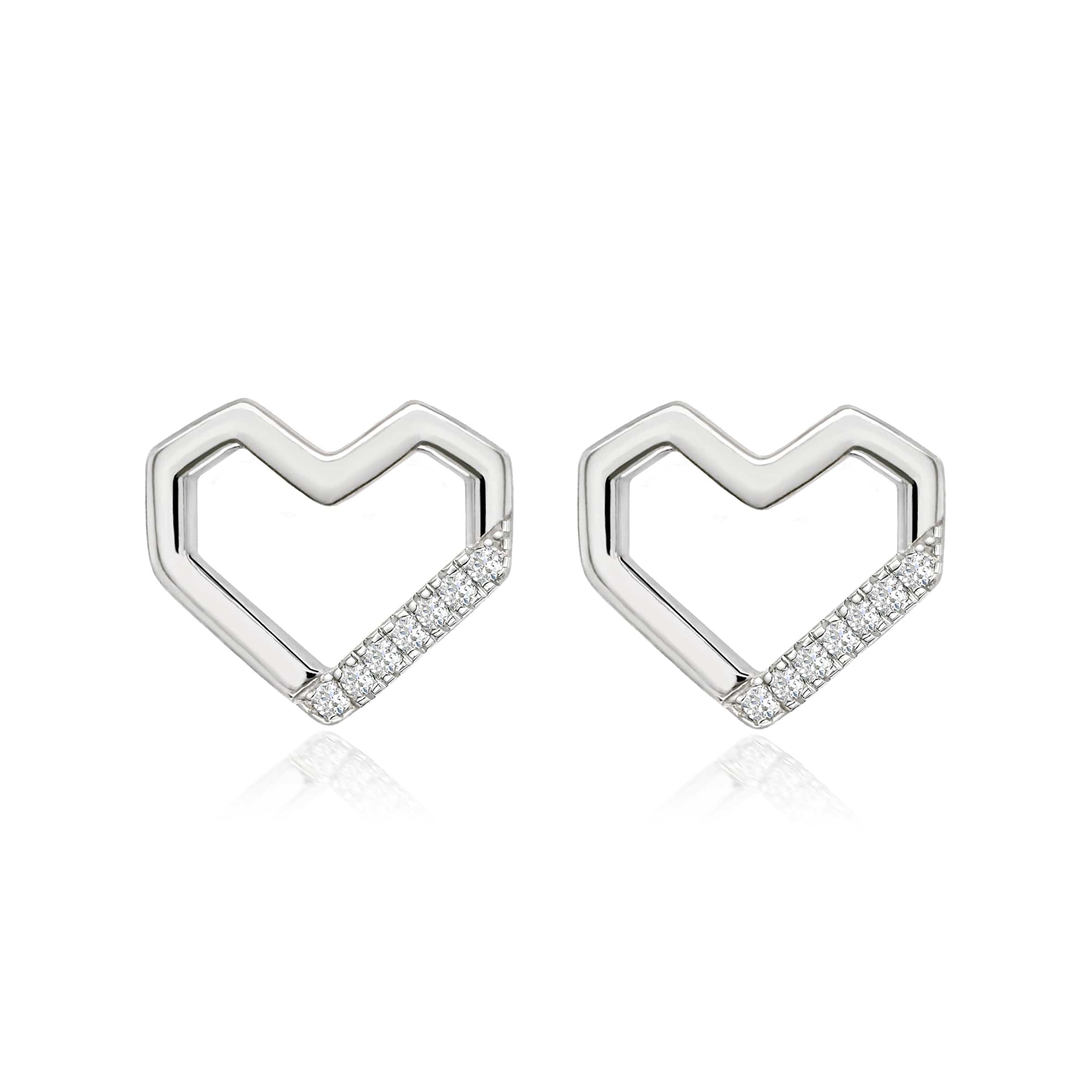 Lynora Jewellery Earrings Angular Diamond Heart Studs Sterling Silver / Clear Angular Diamond Heart Studs