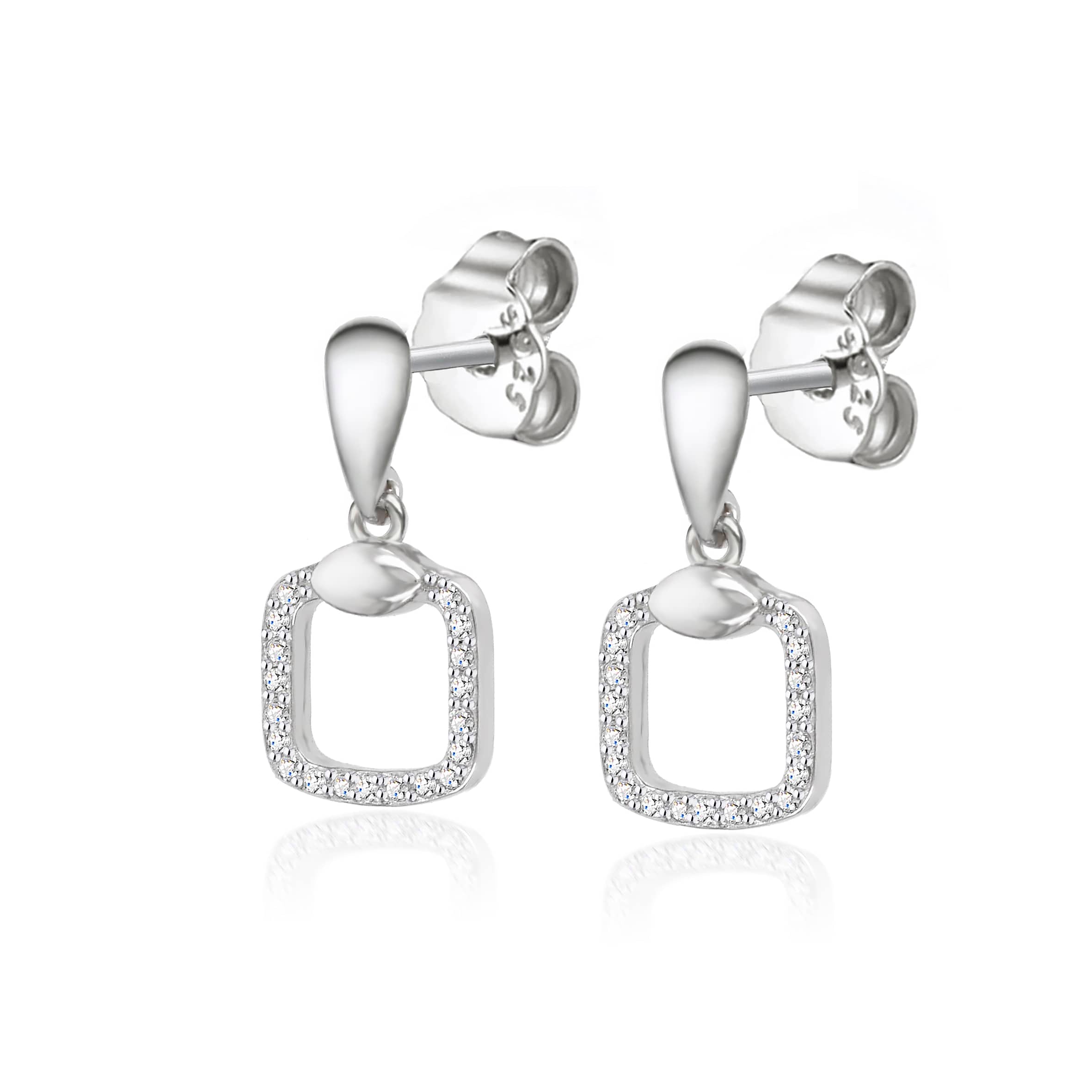 Lynora Jewellery Earrings Delicate Outline Square Drop Earrings Sterling Silver / Clear Delicate Outline Square Drop Earrings