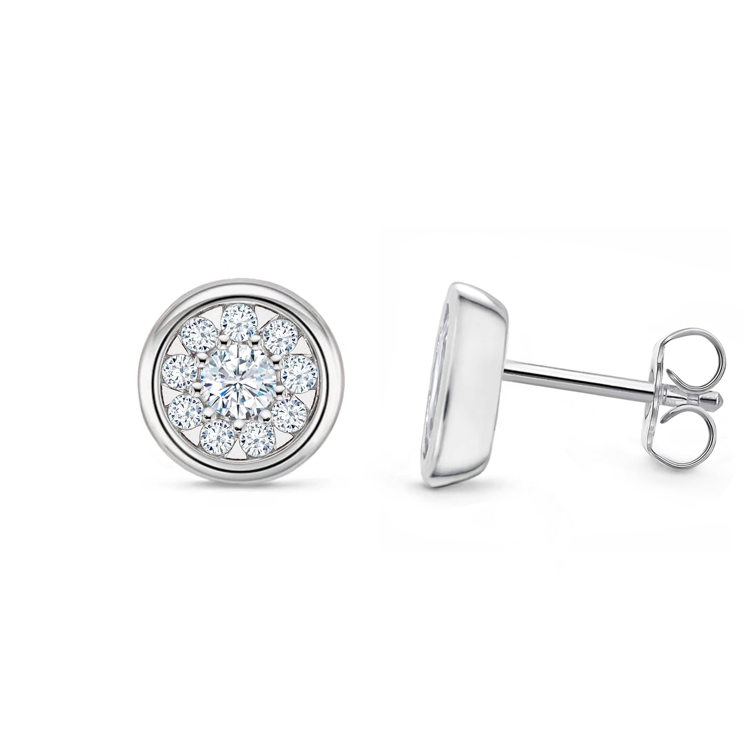 Lynora Jewellery Earrings Diamond Cluster Circle Halo Studs Sterling Silver / Clear Diamond Cluster Circle Halo Studs