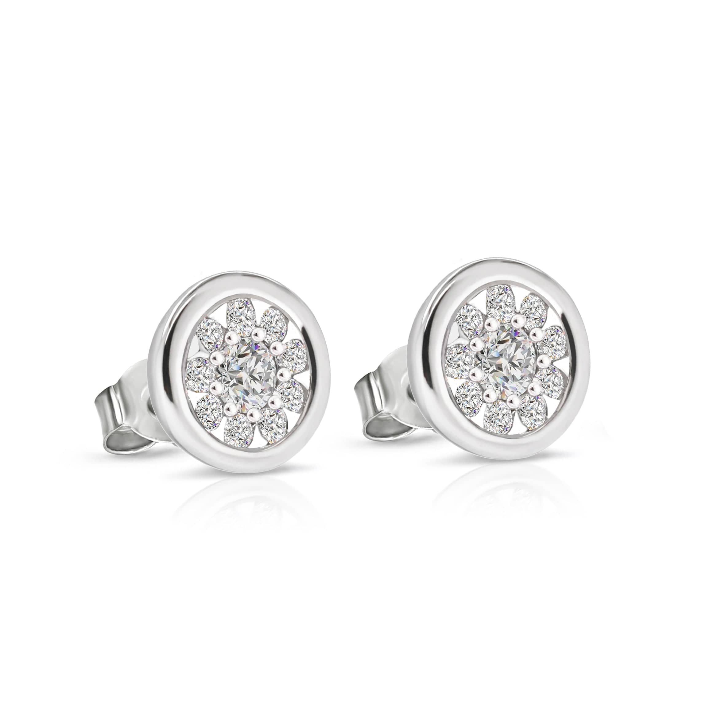 Lynora Jewellery Earrings Diamond Cluster Circle Halo Studs Sterling Silver / Clear Diamond Cluster Circle Halo Studs