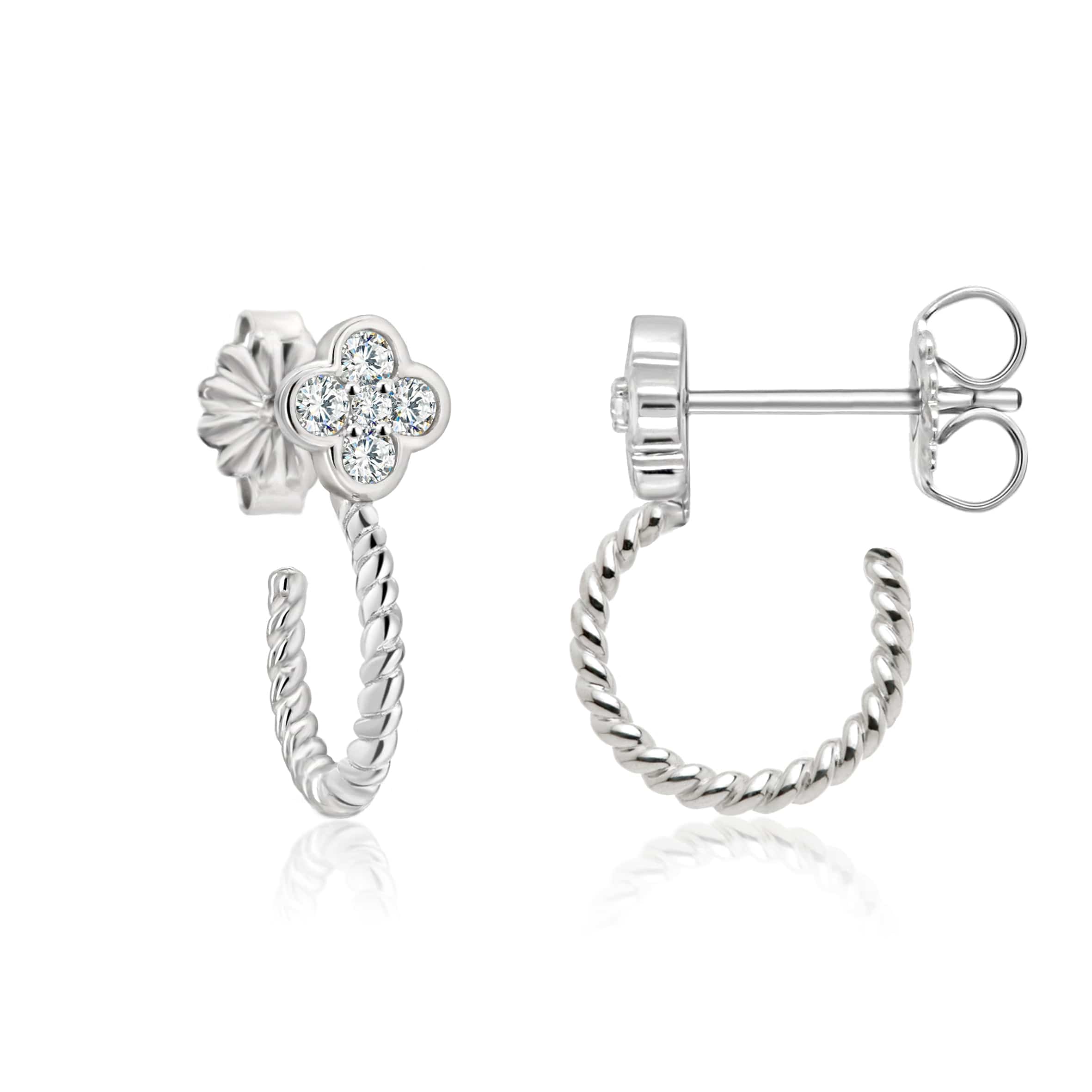 Lynora Jewellery Earrings Diamond Flower Twist Hoop Earrings Sterling Silver / Clear Diamond Flower Twist Hoop Earrings
