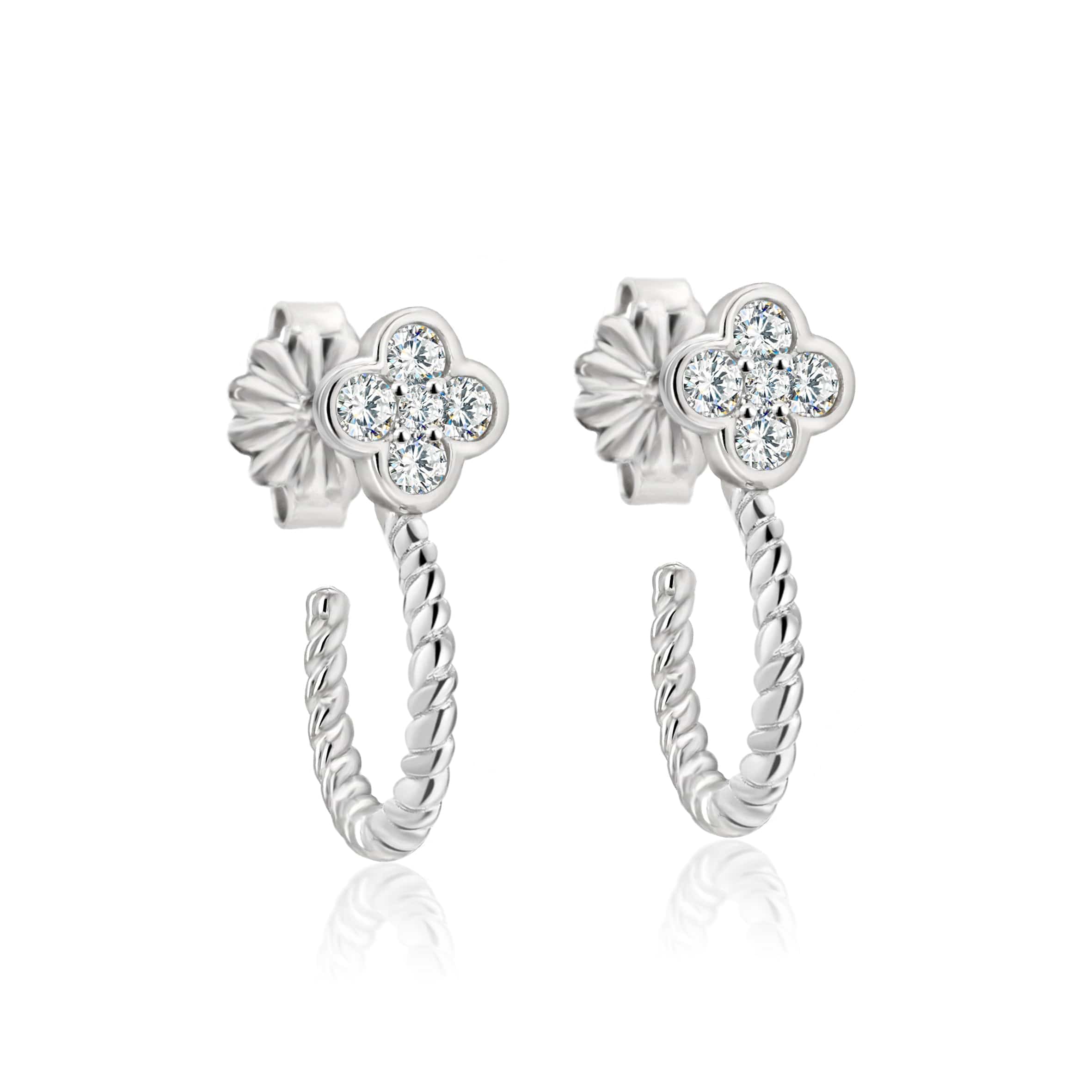 Lynora Jewellery Earrings Diamond Flower Twist Hoop Earrings Sterling Silver / Clear Diamond Flower Twist Hoop Earrings