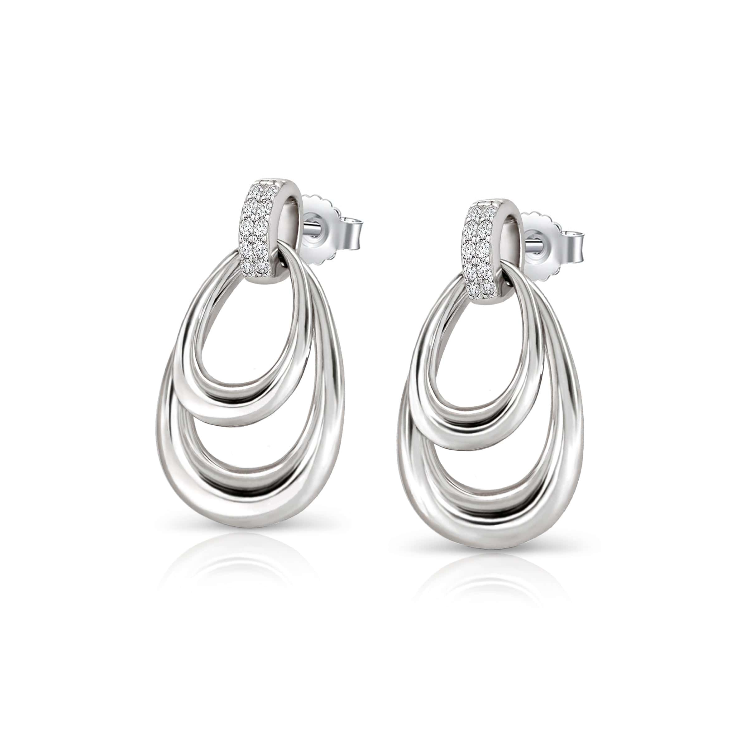 Lynora Jewellery Earrings Double Loop Silver and Diamond Earrings Sterling Silver / Clear Double Loop Silver and Diamond Earrings
