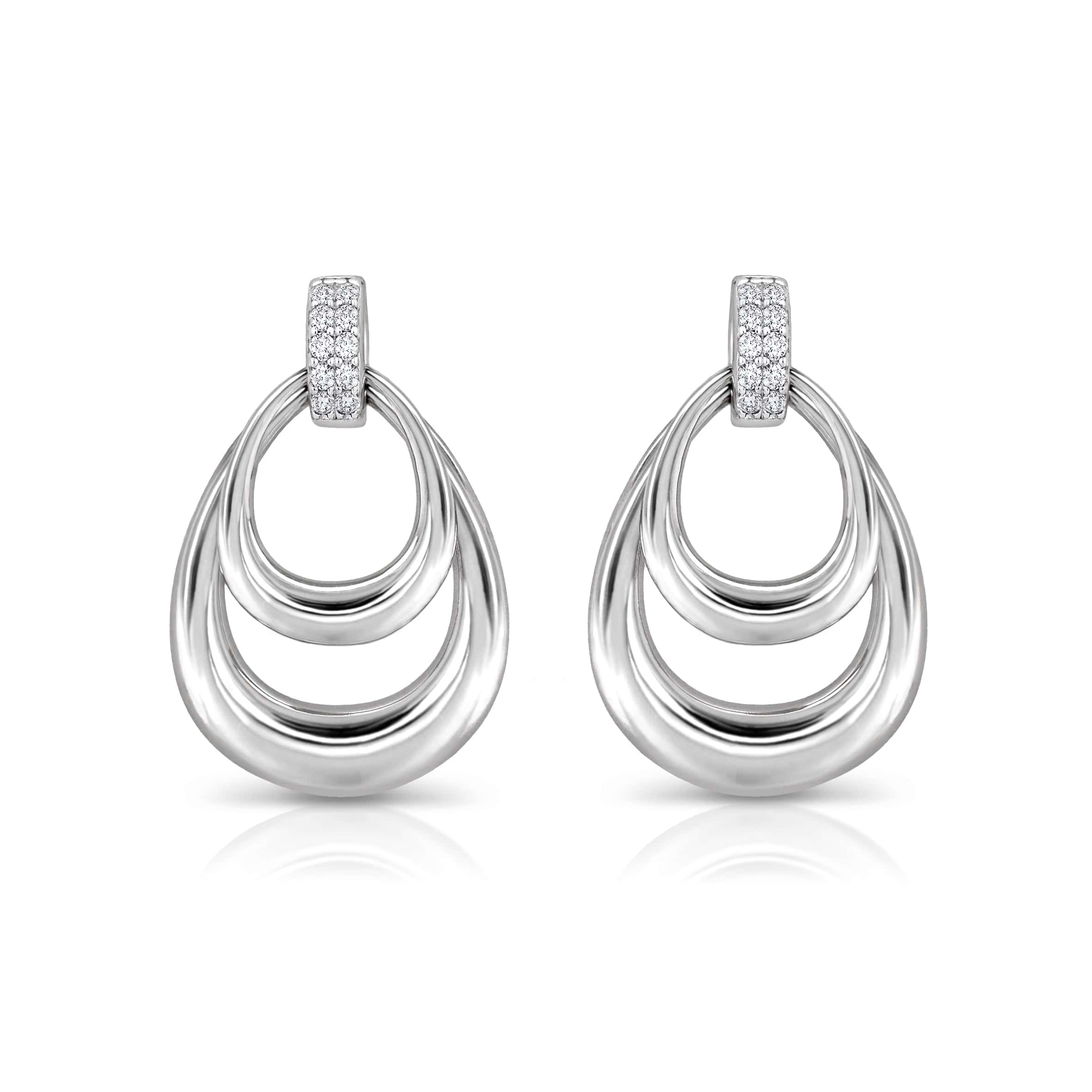 Lynora Jewellery Earrings Double Loop Silver and Diamond Earrings Sterling Silver / Clear Double Loop Silver and Diamond Earrings