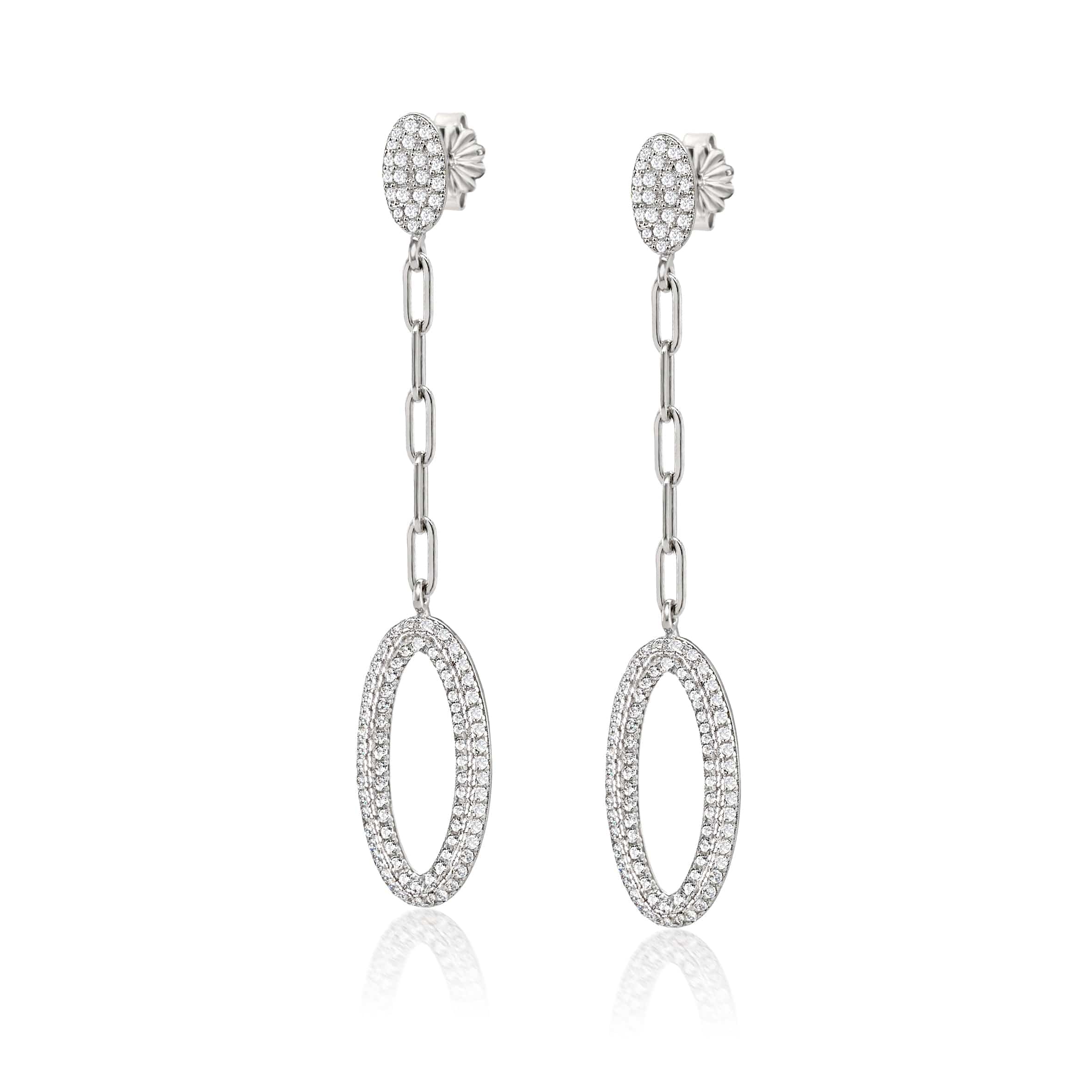 Lynora Jewellery Earrings Oval Micro Pave Link Drop Earrings Sterling Silver / Clear Oval Micro Pave Link Drop Earrings