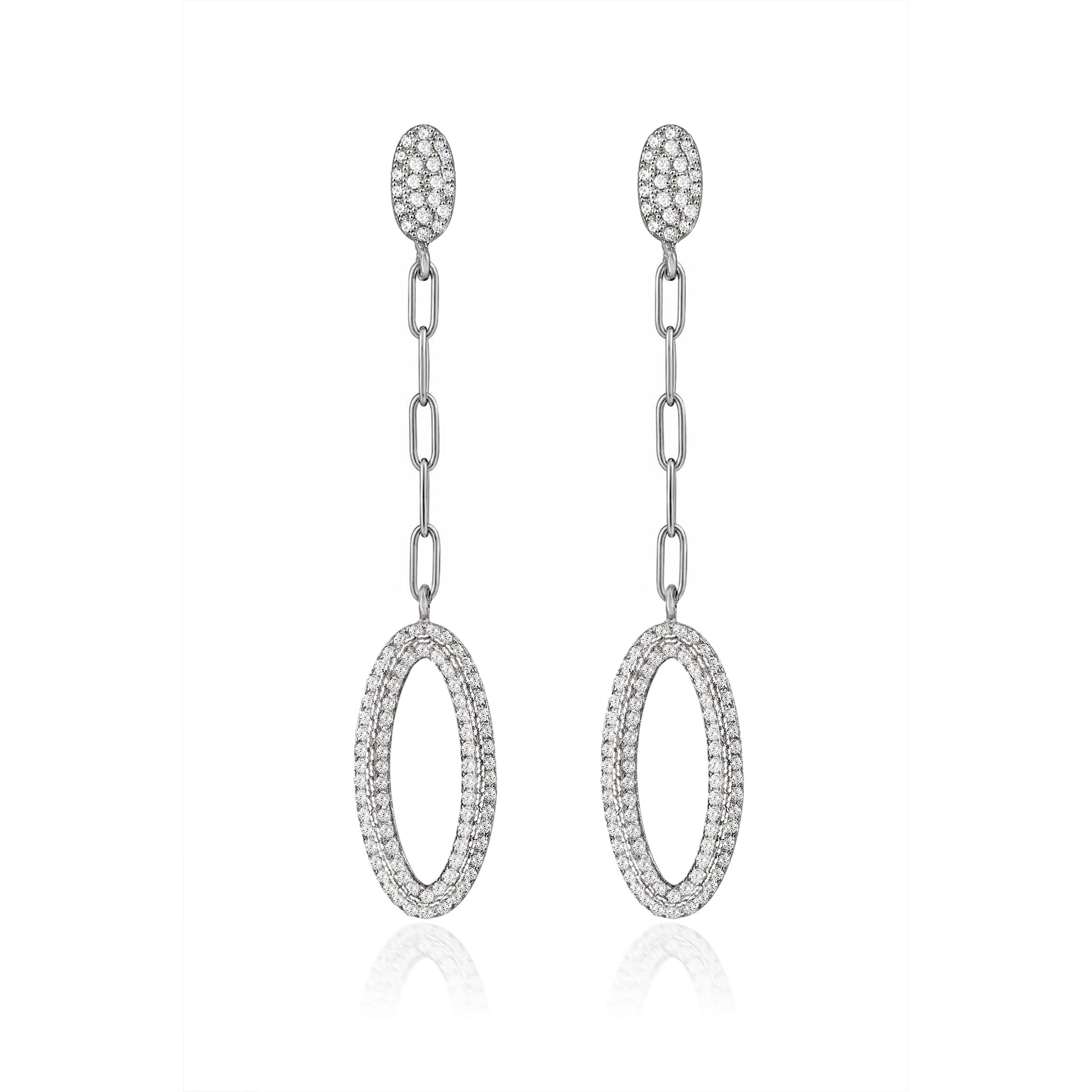 Lynora Jewellery Earrings Oval Micro Pave Link Drop Earrings Sterling Silver / Clear Oval Micro Pave Link Drop Earrings