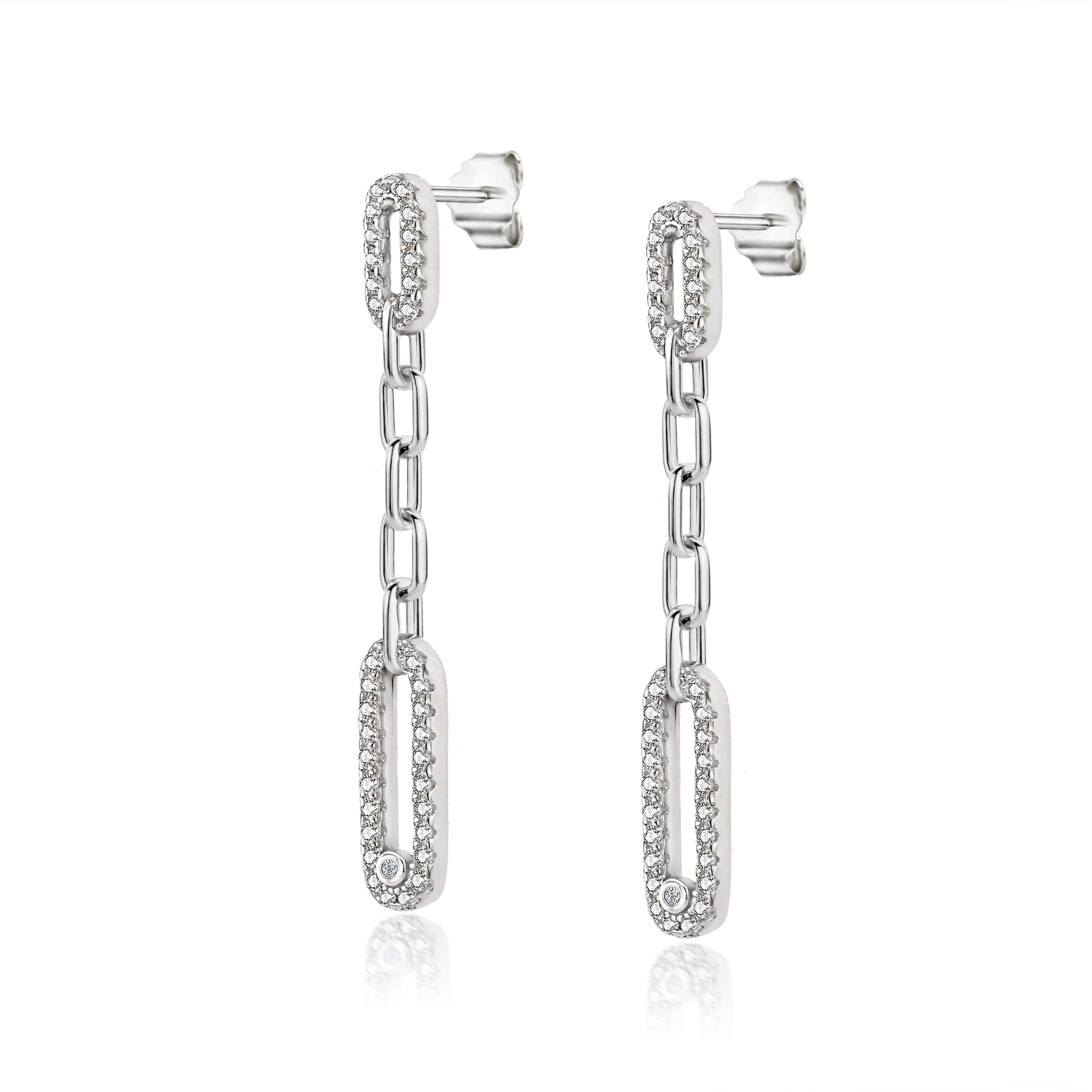 Lynora Jewellery Earrings Paperclip Dotted Link Earrings Sterling Silver / Clear Paperclip Dotted Link Earrings