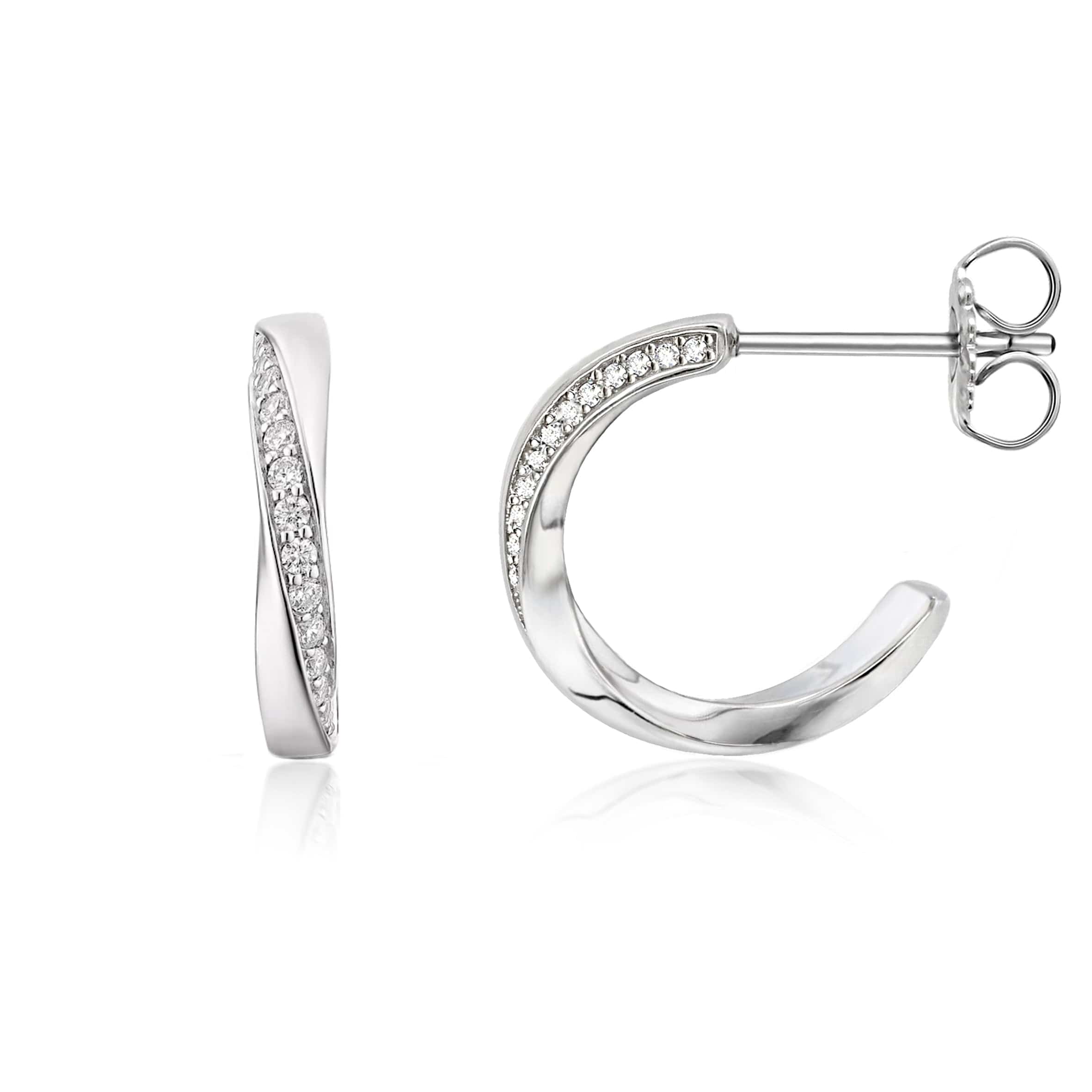 Lynora Jewellery Earrings Silver and Diamond Twist Hoop Earrings Sterling Silver / Clear Silver and Diamond Twist Hoop Earrings