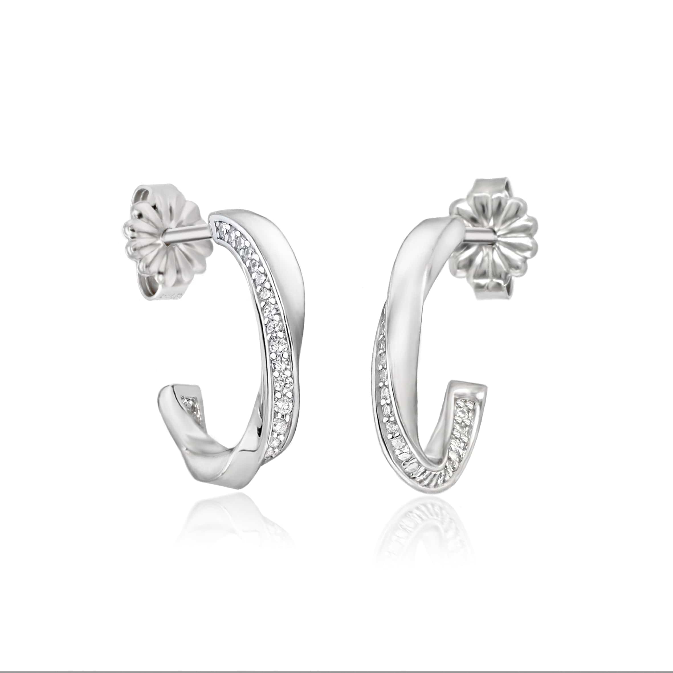 Lynora Jewellery Earrings Silver and Diamond Twist Hoop Earrings Sterling Silver / Clear Silver and Diamond Twist Hoop Earrings