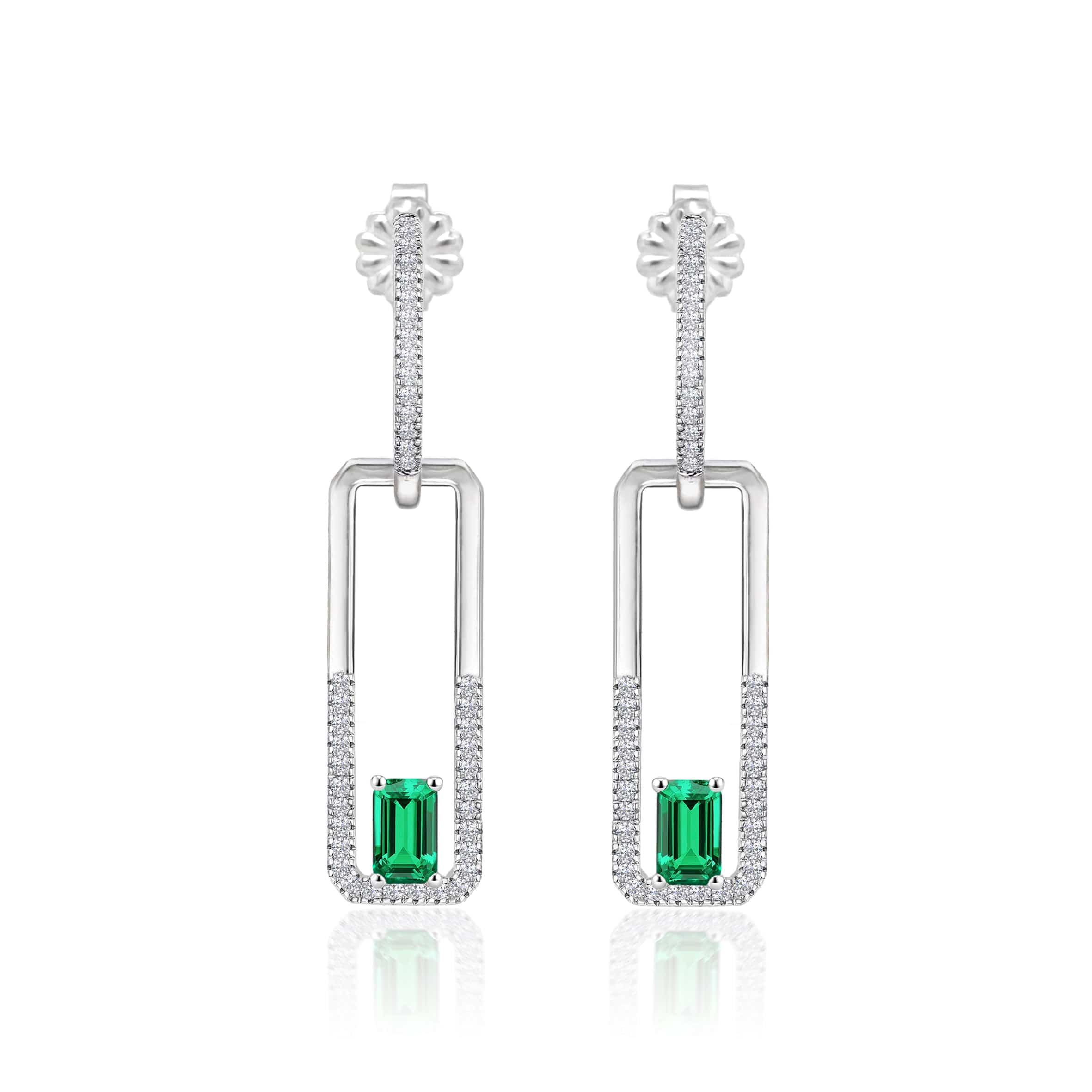 Lynora Jewellery Earrings Double Emerald Drop Earrings Sterling Silver / Emerald Double Emerald Drop Earrings