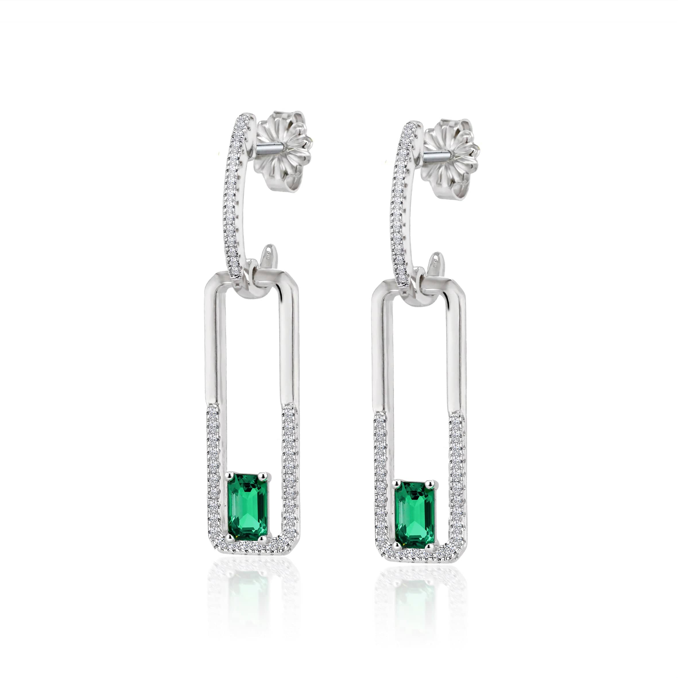 Lynora Jewellery Earrings Double Emerald Drop Earrings Sterling Silver / Emerald Double Emerald Drop Earrings