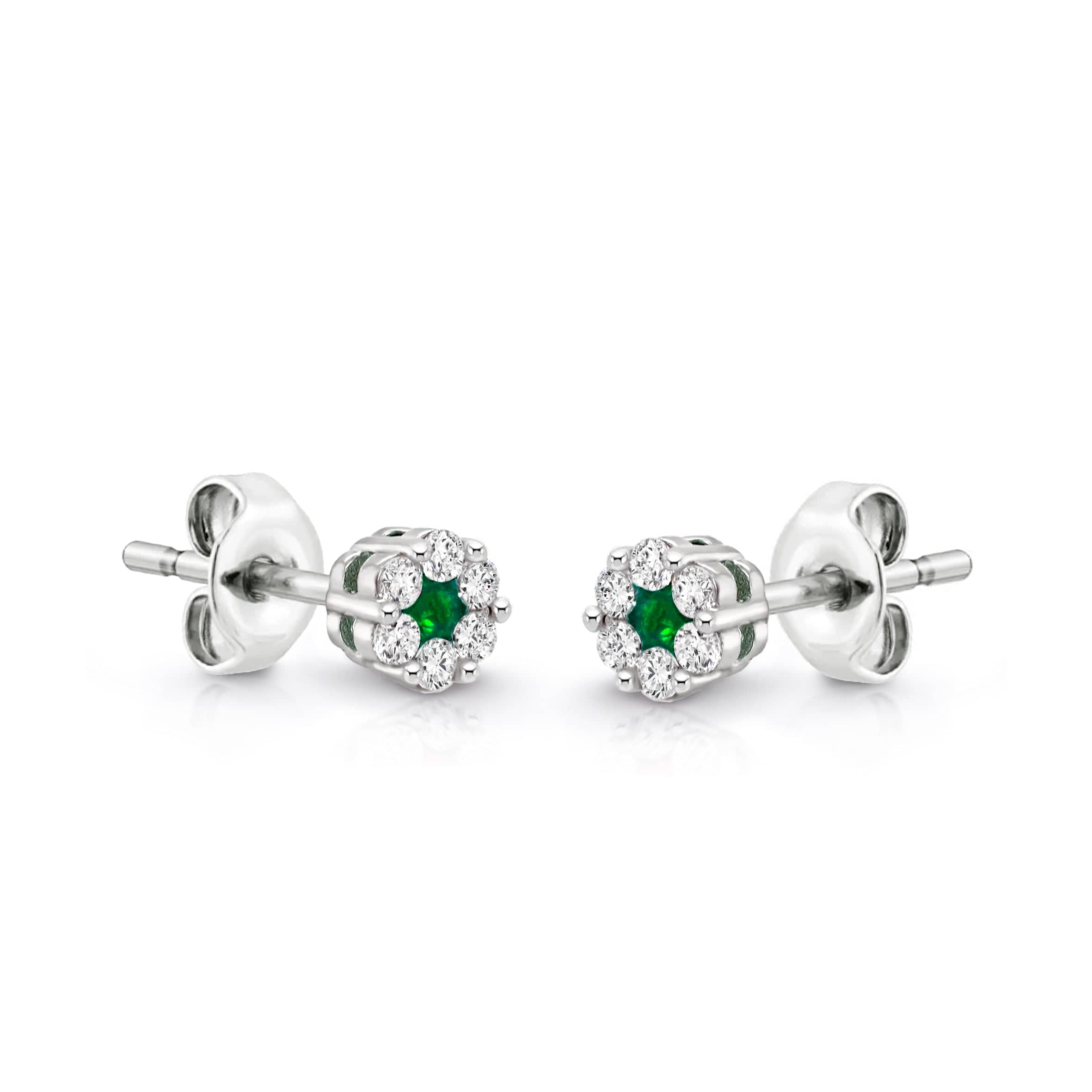 Lynora Jewellery Earrings Emerald and Diamond Flower Studs Sterling Silver / Emerald Emerald and Diamond Flower Studs