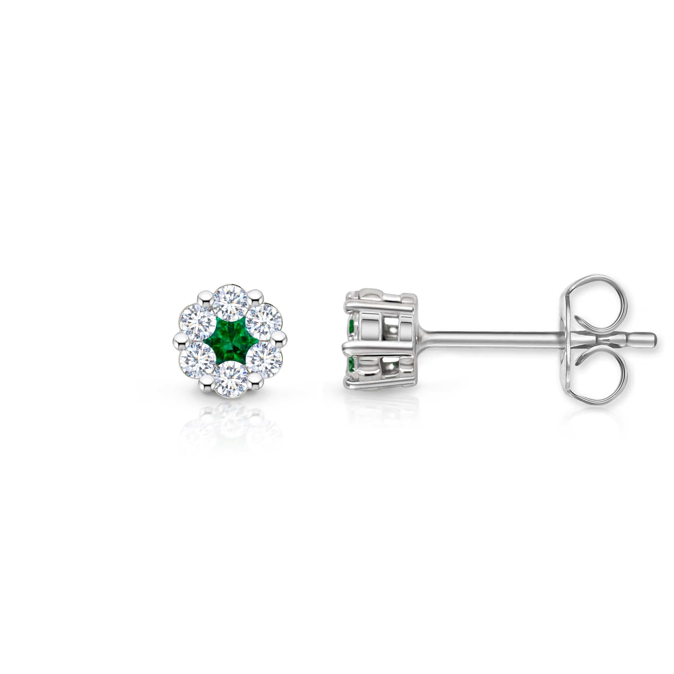 Lynora Jewellery Earrings Emerald and Diamond Flower Studs Sterling Silver / Emerald Emerald and Diamond Flower Studs