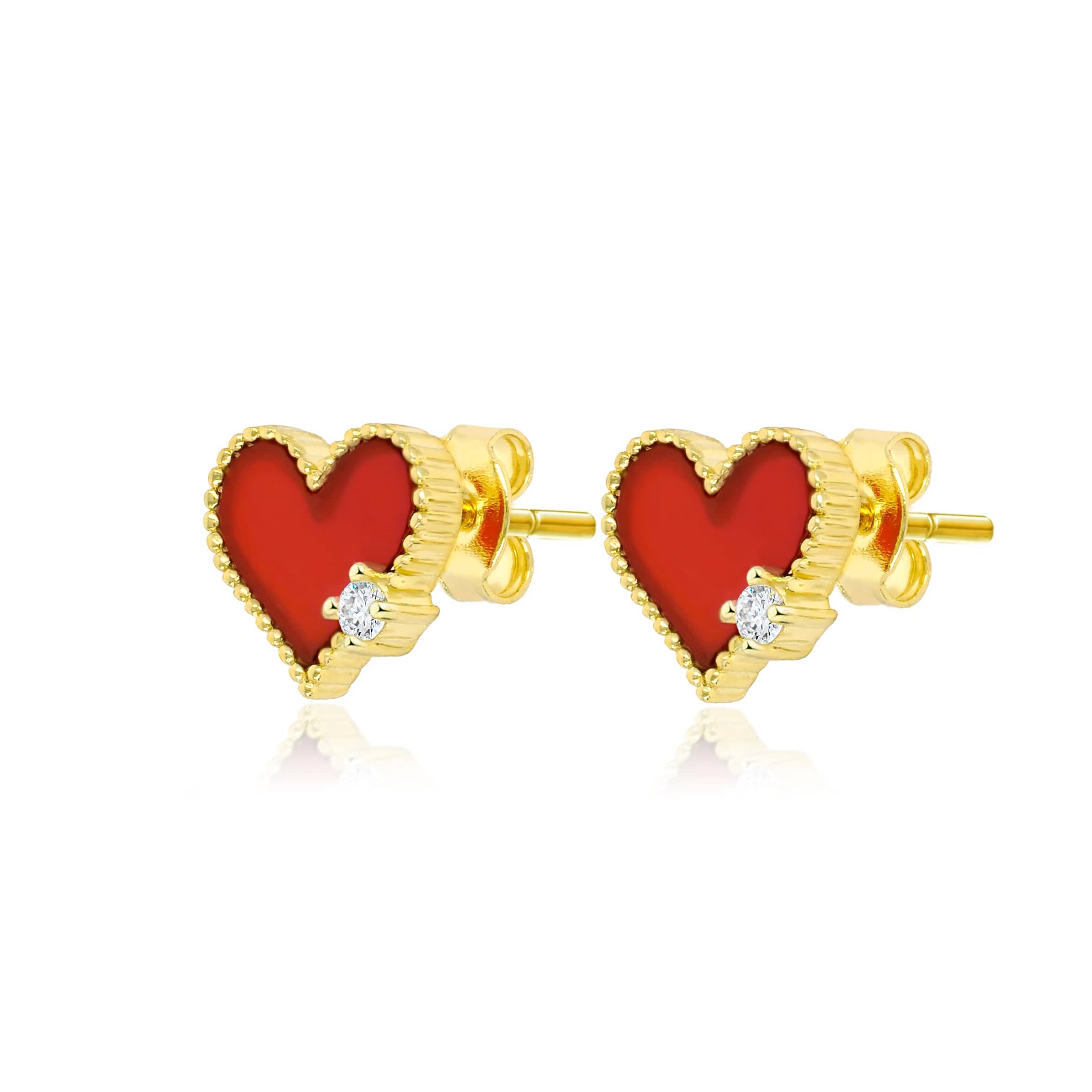 Lynora Jewellery Earrings Red and Gold Heart Studs Sterling Silver & Gold Plated / Red Red and Gold Heart Studs