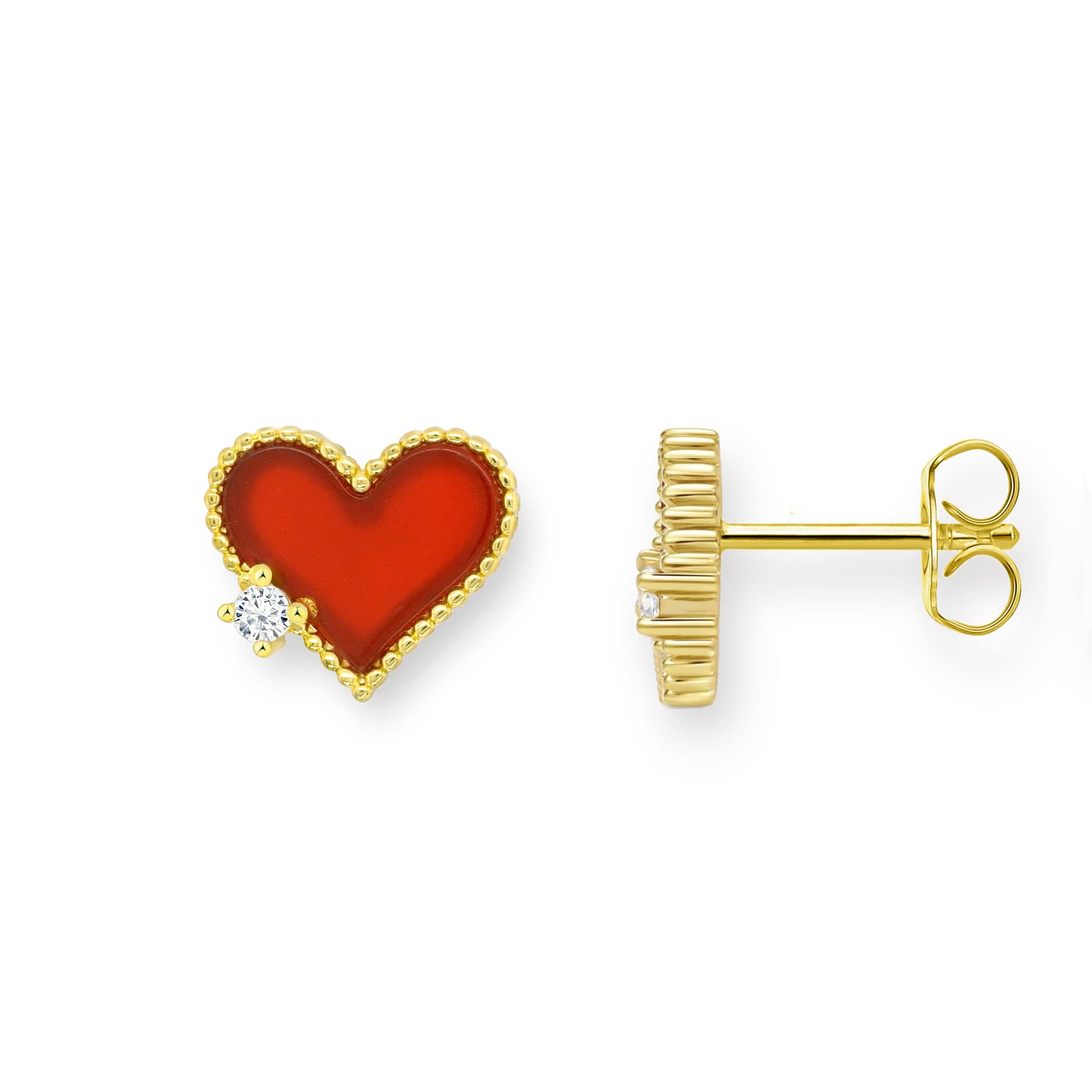 Lynora Jewellery Earrings Red and Gold Heart Studs Sterling Silver & Gold Plated / Red Red and Gold Heart Studs