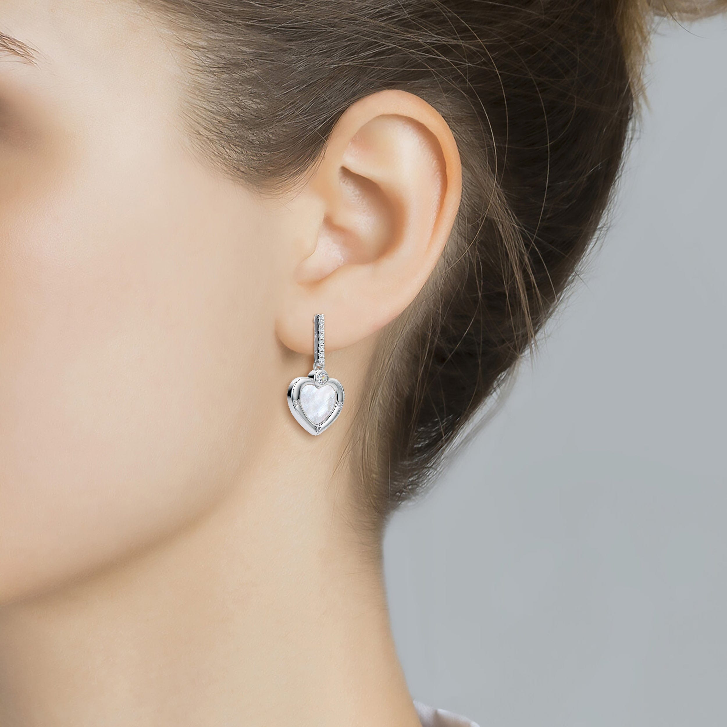 Lynora Jewellery Earrings Sparkling Heart Pearl Earrings Sterling Silver / Mother of Pearl Sparkling Heart Pearl Earrings