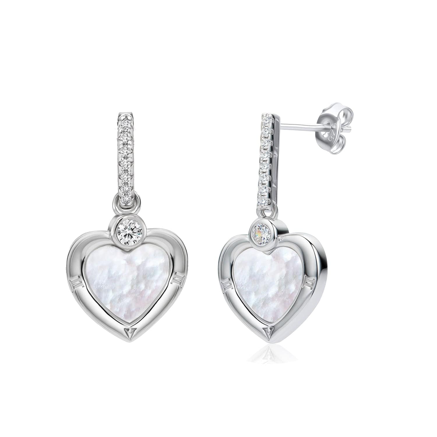 Lynora Jewellery Earrings Sparkling Heart Pearl Earrings Sterling Silver / Mother of Pearl Sparkling Heart Pearl Earrings