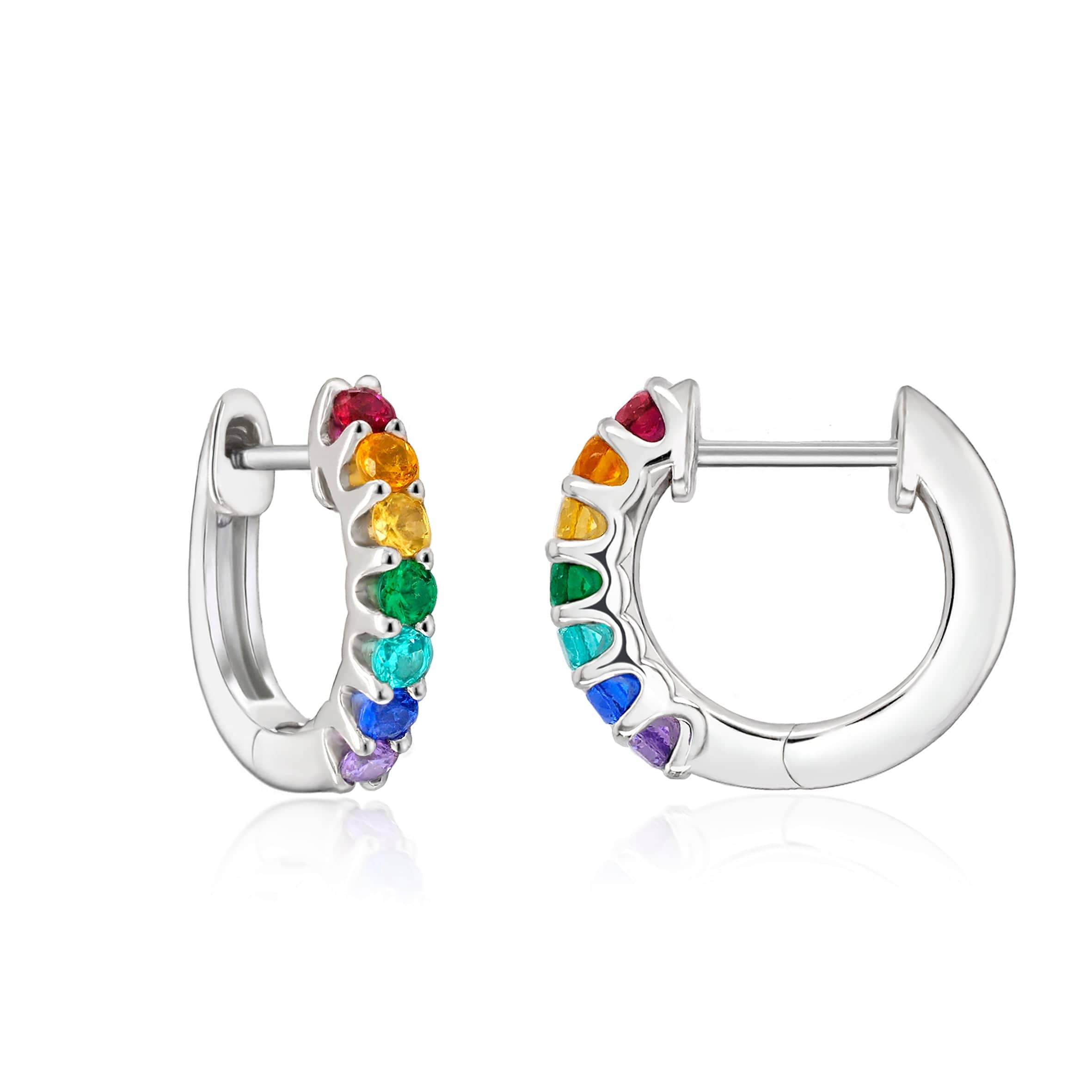 Lynora Jewellery Earrings Rainbow Huggie Hoop Earrings Sterling Silver / Multi-coloured Rainbow Huggie Hoop Earrings