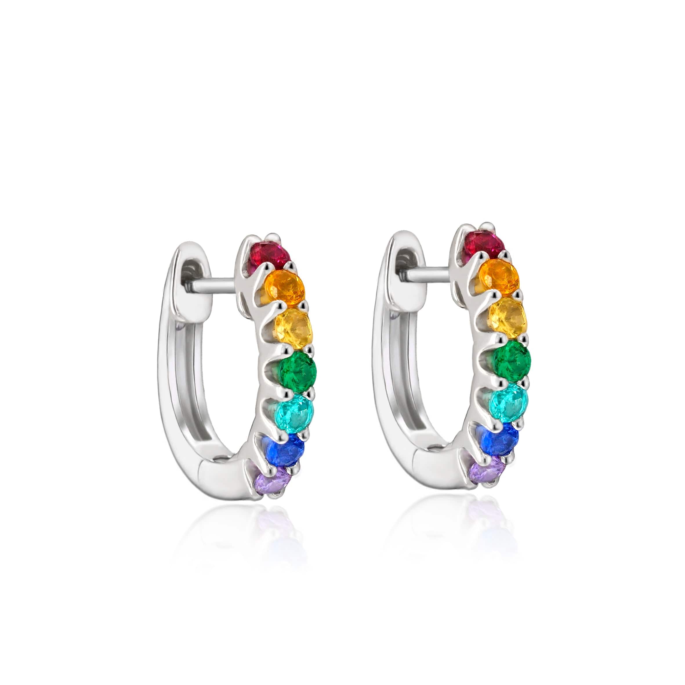 Lynora Jewellery Earrings Rainbow Huggie Hoop Earrings Sterling Silver / Multi-coloured Rainbow Huggie Hoop Earrings