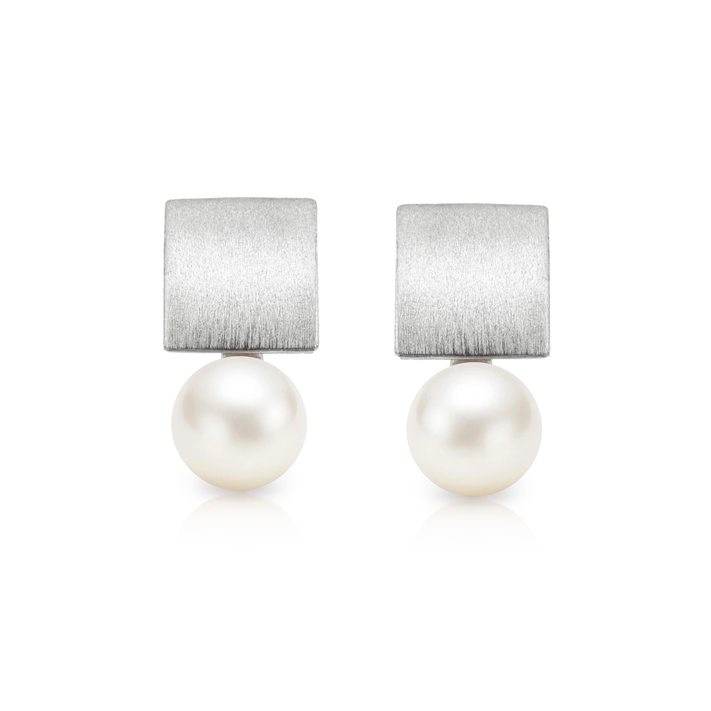 Lynora Jewellery Earrings Brushed Metal Pearl Drop Earrings Sterling Silver / Pearl Brushed Metal Pearl Drop Earrings