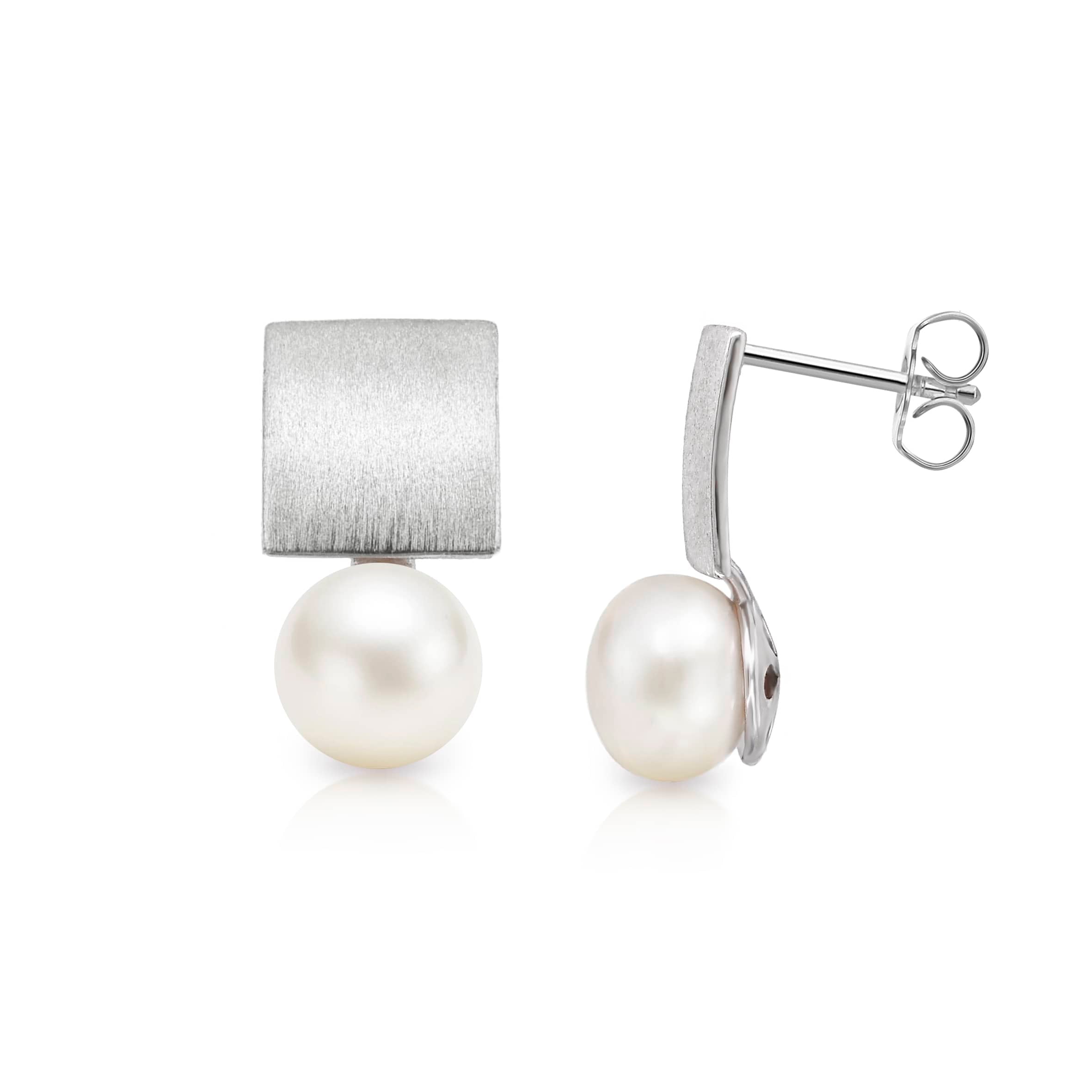 Lynora Jewellery Earrings Brushed Metal Pearl Drop Earrings Sterling Silver / Pearl Brushed Metal Pearl Drop Earrings