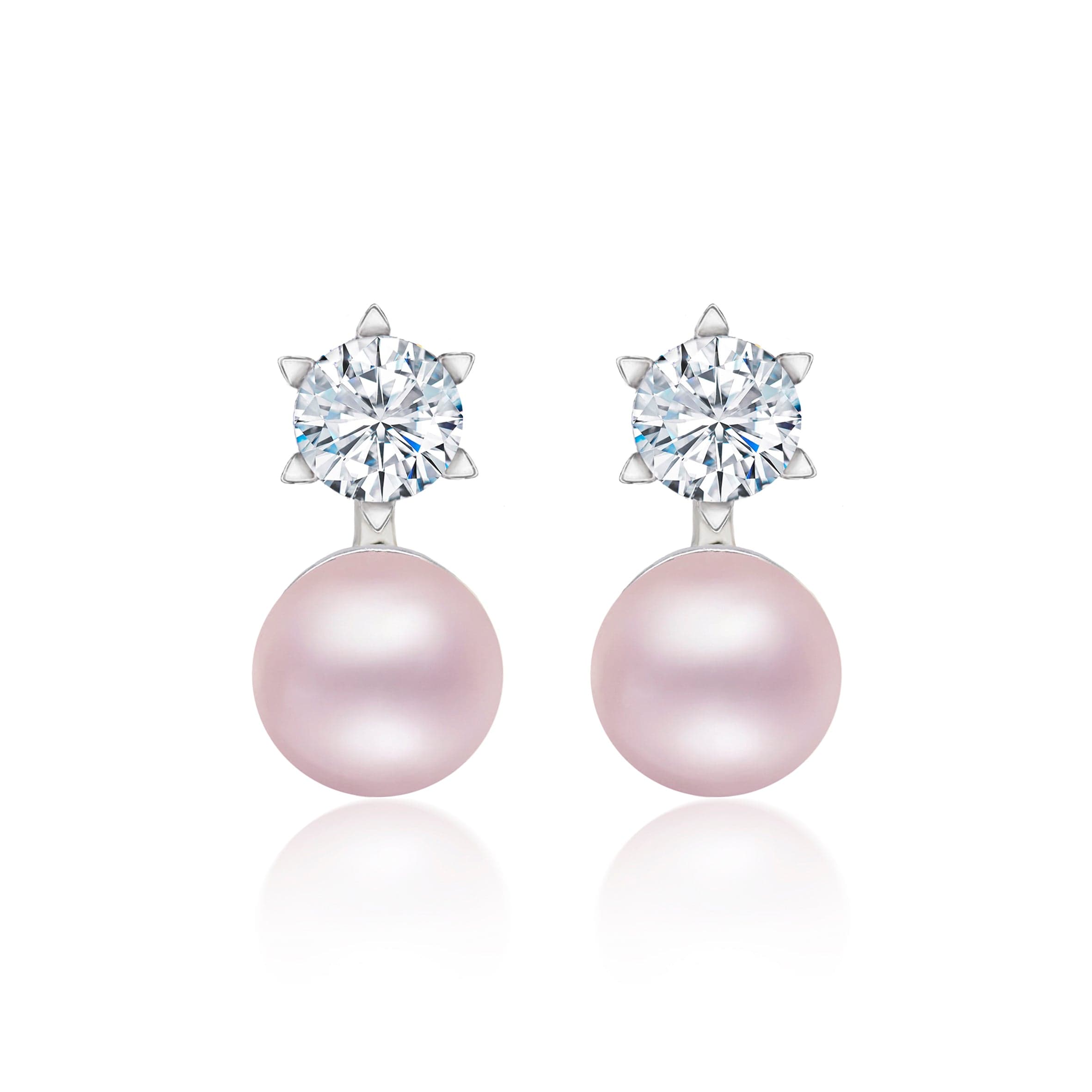 Lynora Jewellery Earrings Sterling Silver / Pink Pearl Pink Freshwater Pearl and Diamond Solitaire Earrings