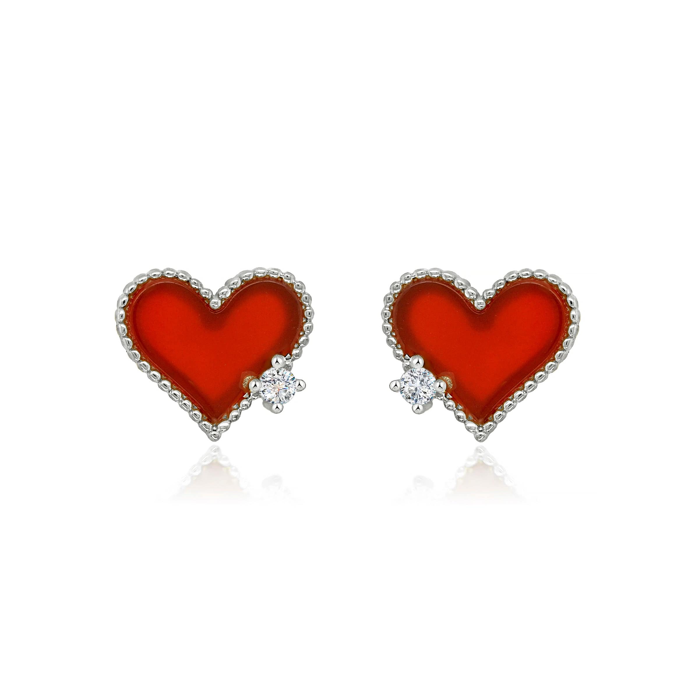 Lynora Jewellery Earrings Red and Silver Heart Studs Sterling Silver / Red Red and Silver Heart Studs