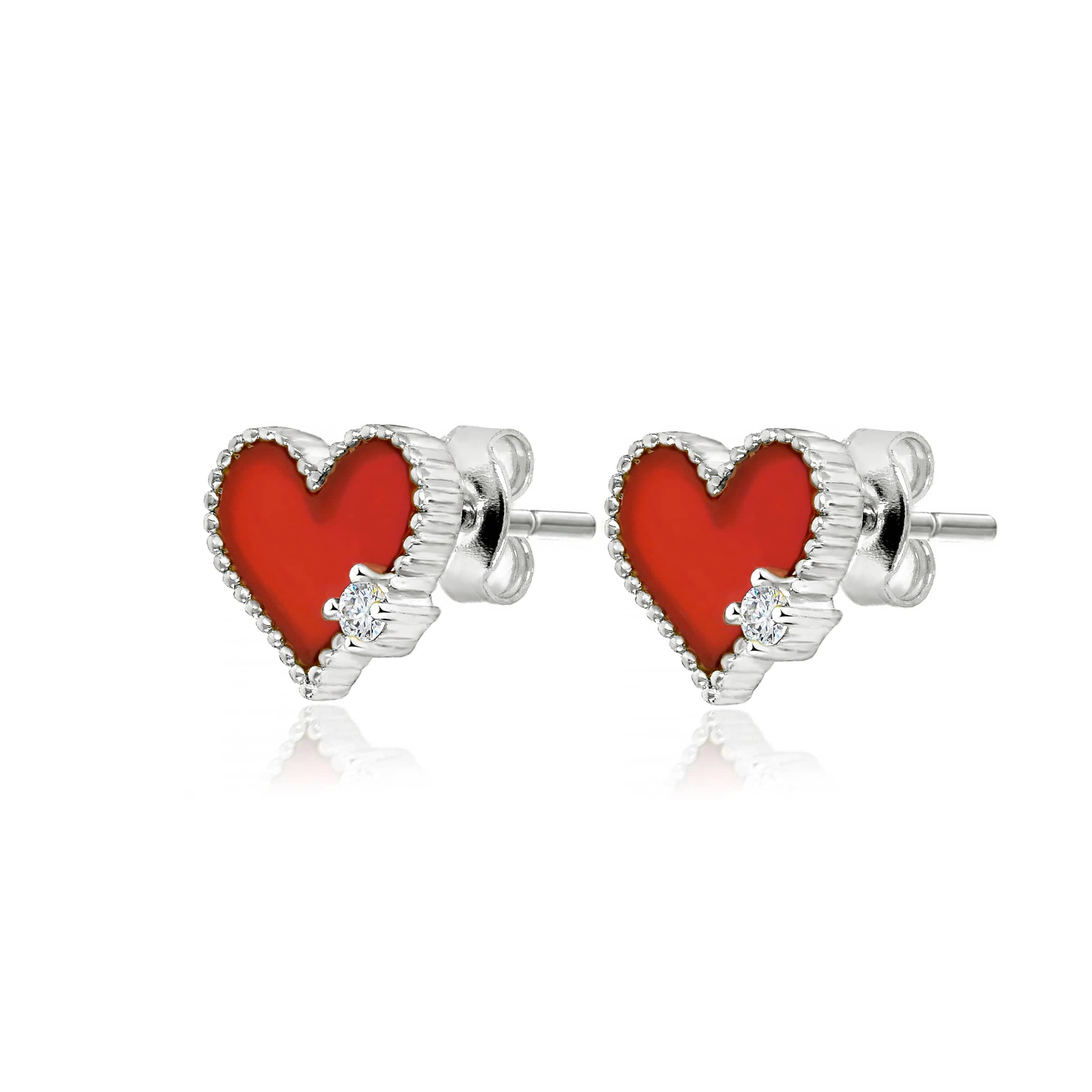 Lynora Jewellery Earrings Red and Silver Heart Studs Sterling Silver / Red Red and Silver Heart Studs